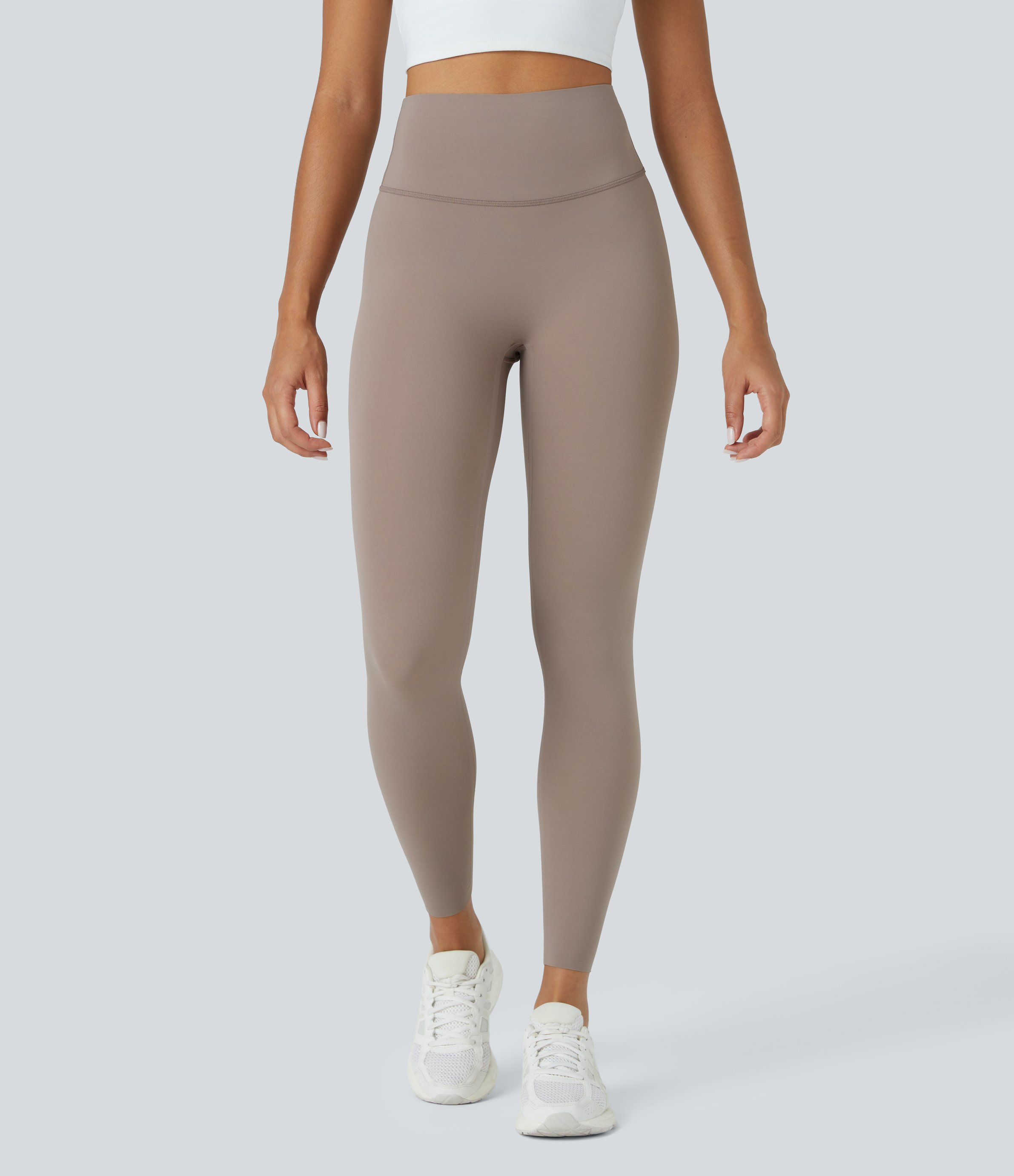 Halara High Waisted Back Waistband Pocket 7/8 Yoga Leggings  - Mocha Meringue - XS gym leggings leggings with pockets leggings with butt lift 
