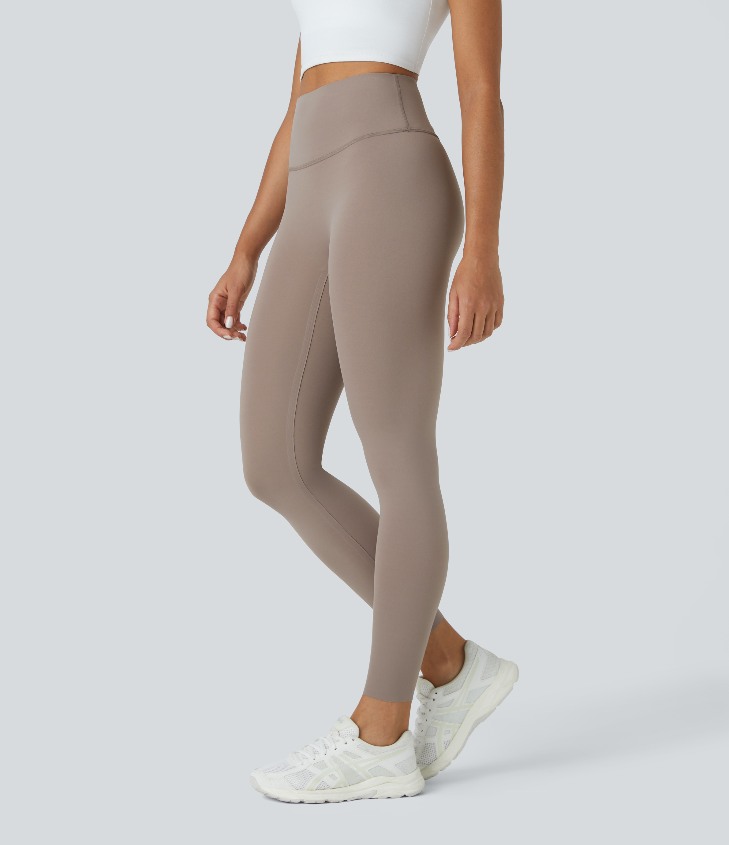 Halara High Waisted Back Waistband Pocket 7/8 Yoga Leggings  - Mocha Meringue - XS gym leggings leggings with pockets leggings with butt lift 