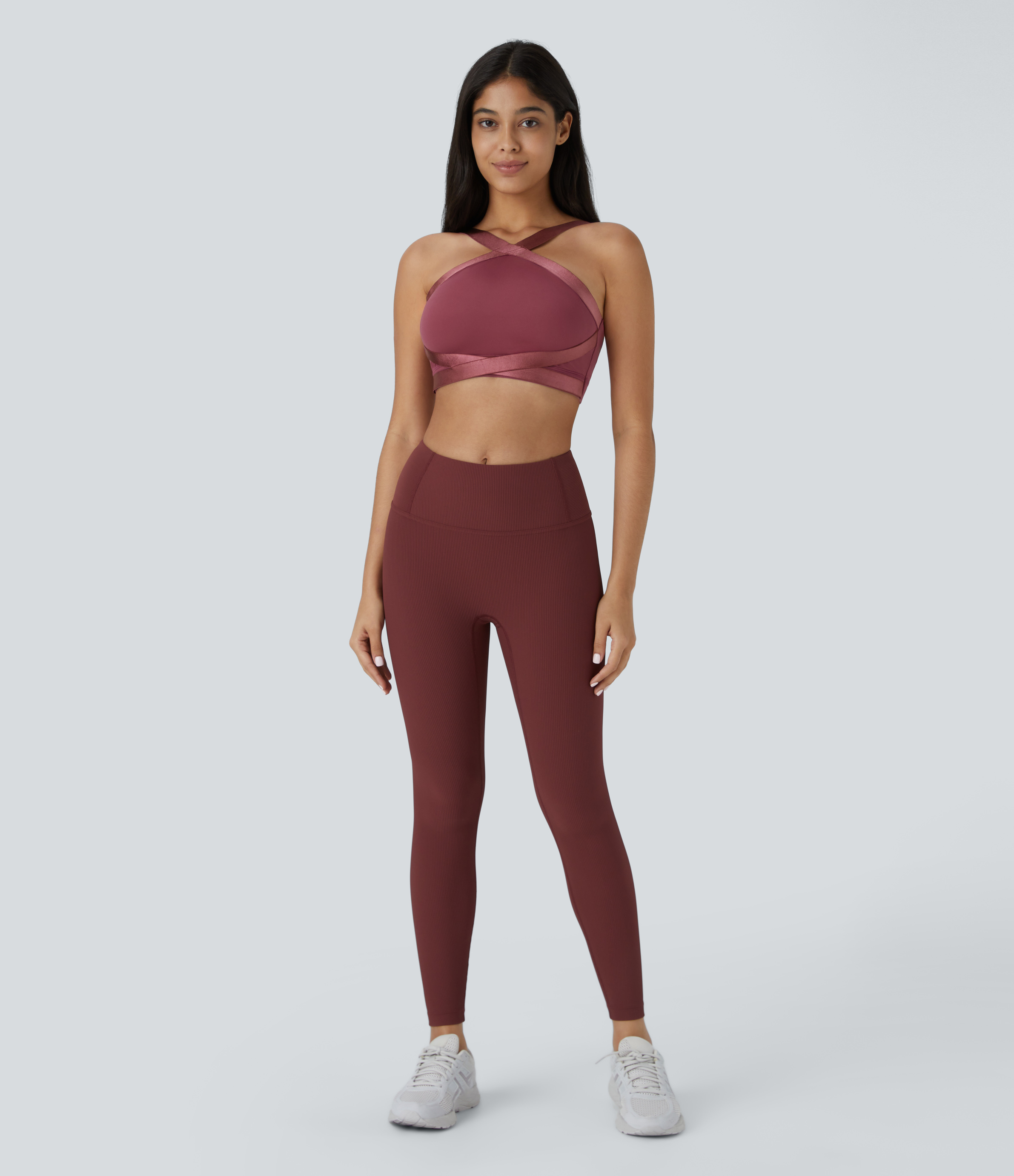 Halara Softlyzeroв„ў Airy Medium Support Crisscross Backless Cool Touch Training Sports Bra  - Cordovan - S push up bra strapless bra 