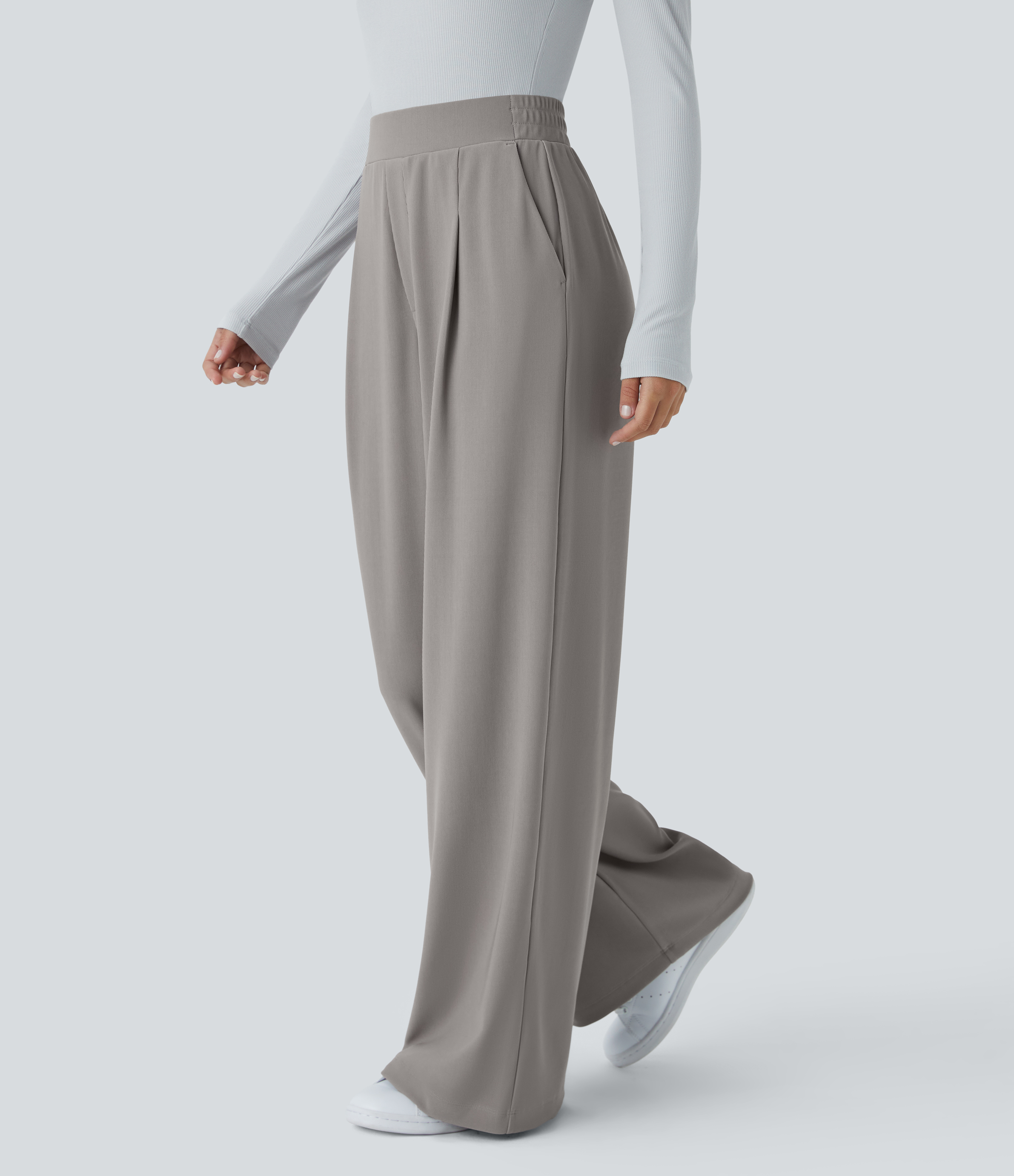 Halara Halara Flexв„ў High Waisted Side Pocket Wide Leg Micro Waffle Work Pants  - Satellite - M(regular) sweatpants jogger pants 