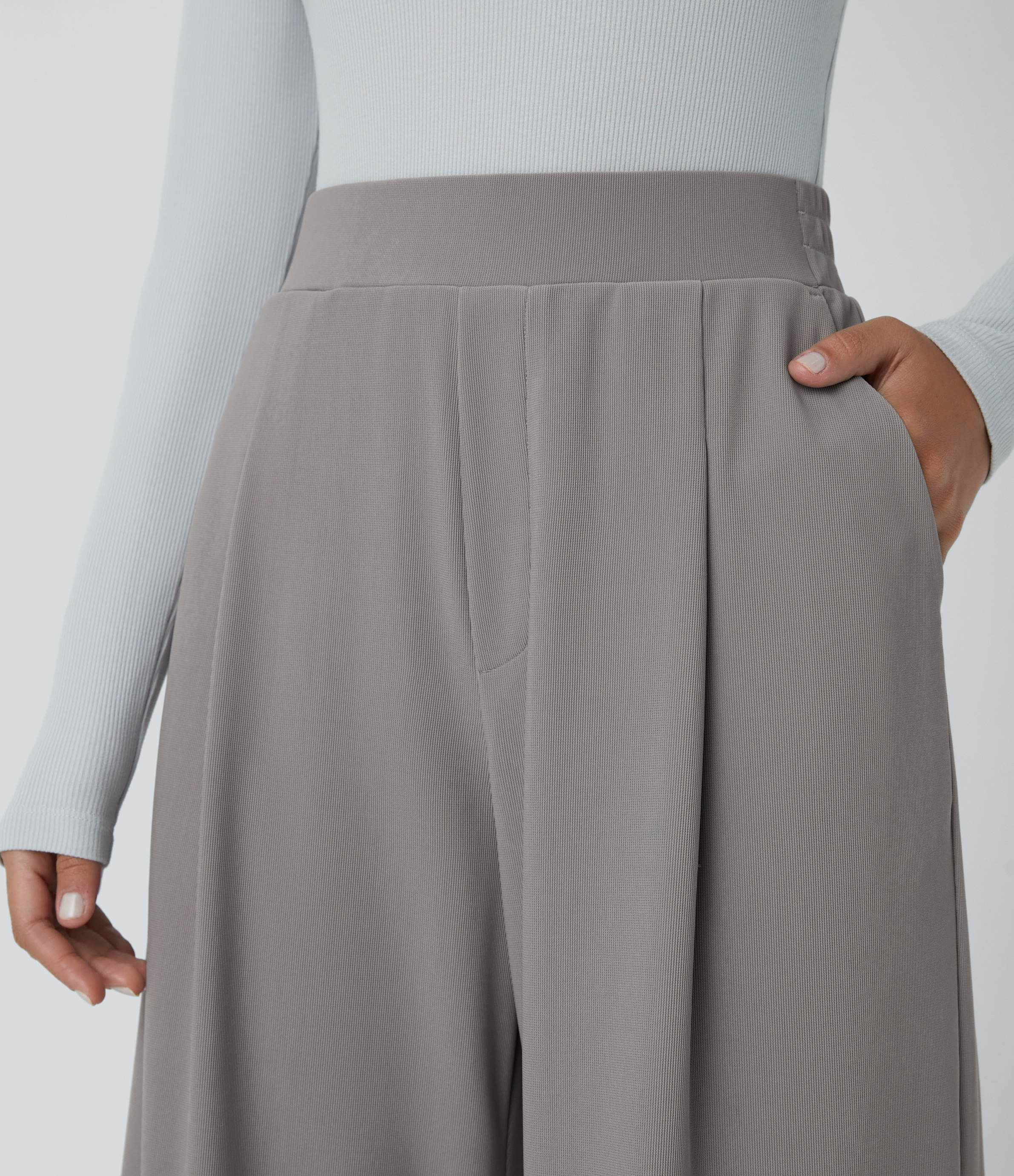 Halara Halara Flexв„ў High Waisted Side Pocket Wide Leg Micro Waffle Work Pants  - Satellite - M(regular) sweatpants jogger pants 