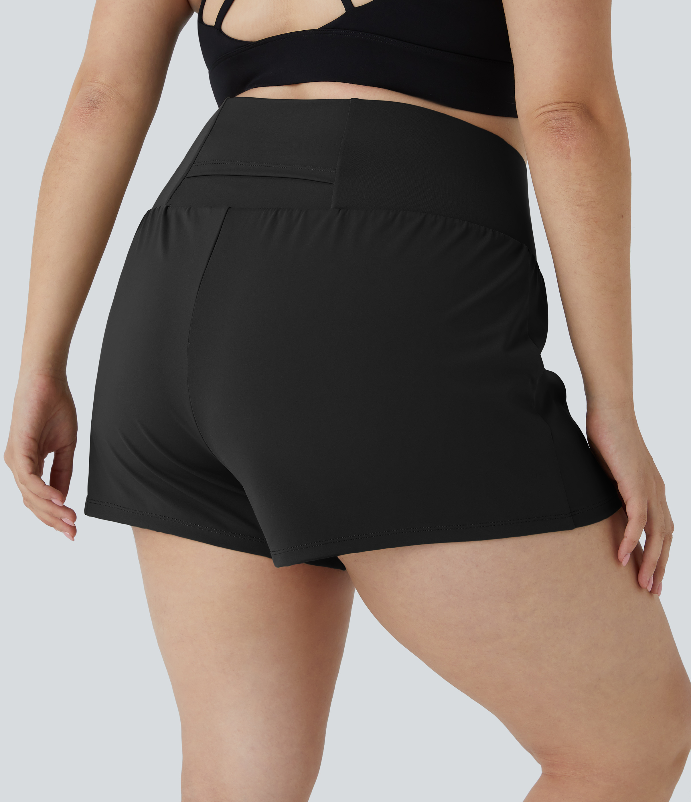 Halara Back Pocket Plus Side Hidden Pocket 2-in-1 Gym Plus Size Shorts 3.5``  - Black - 4X 