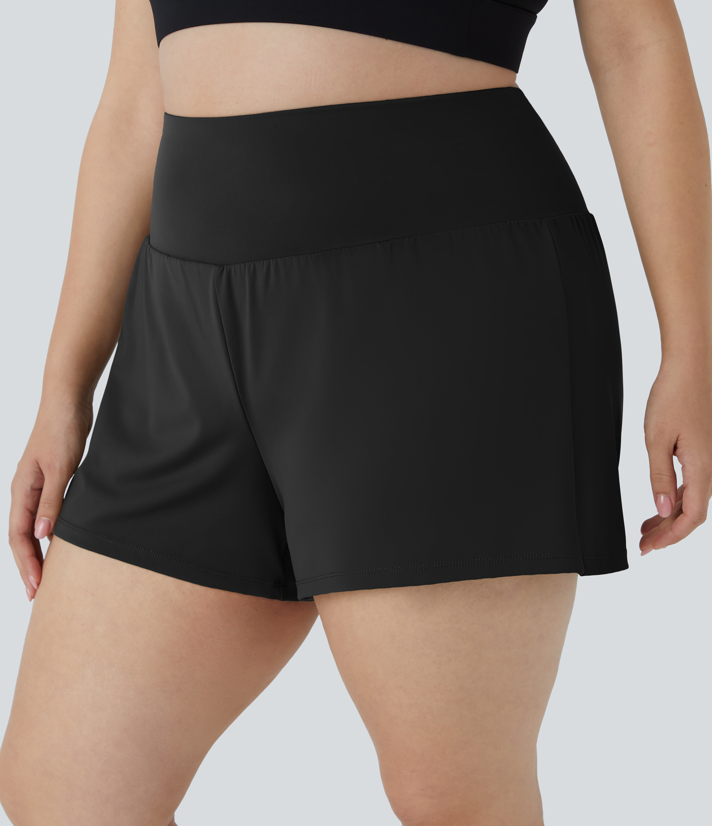 Halara Back Pocket Plus Side Hidden Pocket 2-in-1 Gym Plus Size Shorts 3.5``  - Black - 4X 