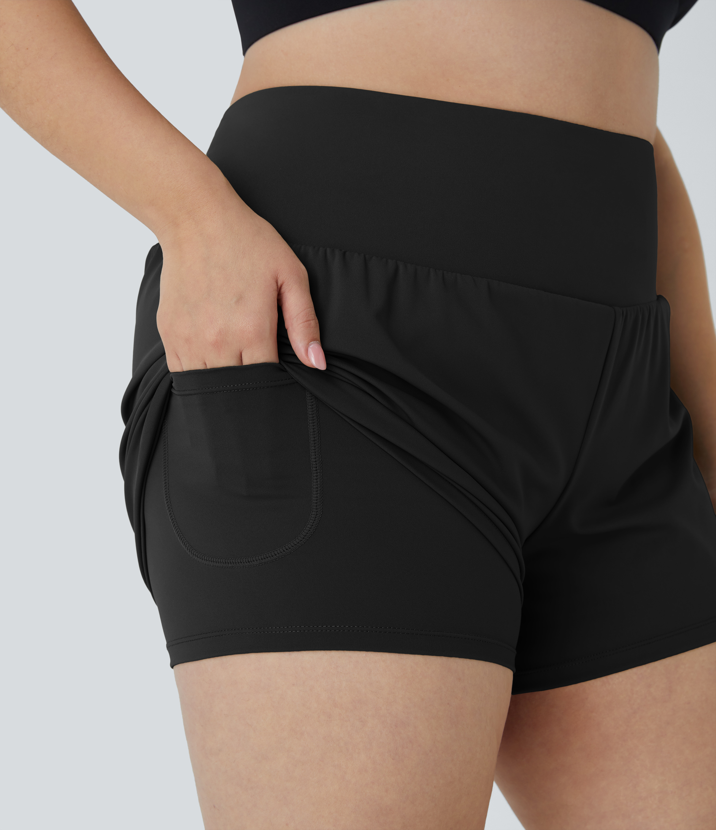 Halara Back Pocket Plus Side Hidden Pocket 2-in-1 Gym Plus Size Shorts 3.5``  - Black - 4X 