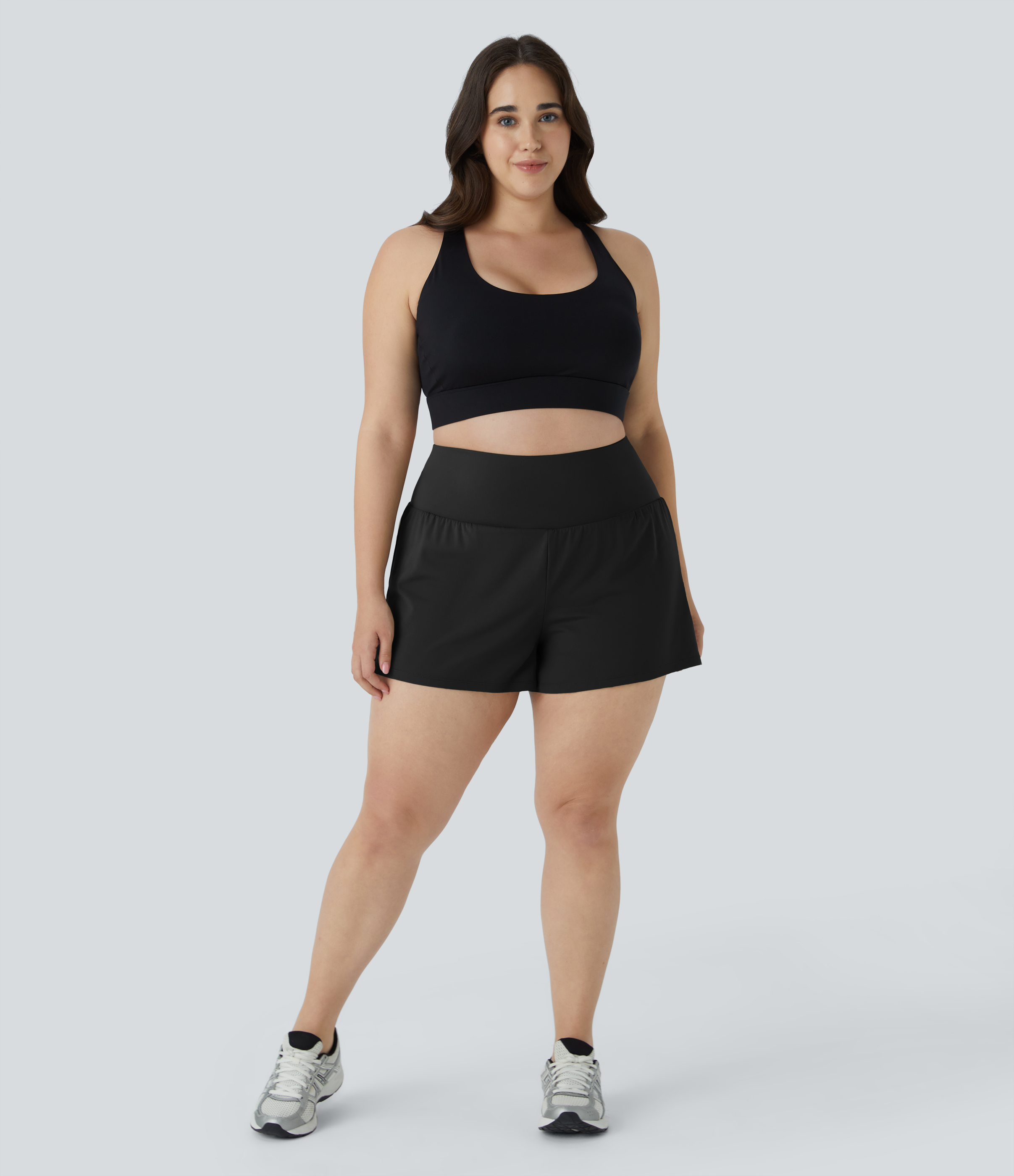Halara Back Pocket Plus Side Hidden Pocket 2-in-1 Gym Plus Size Shorts 3.5``  - Black - 4X 