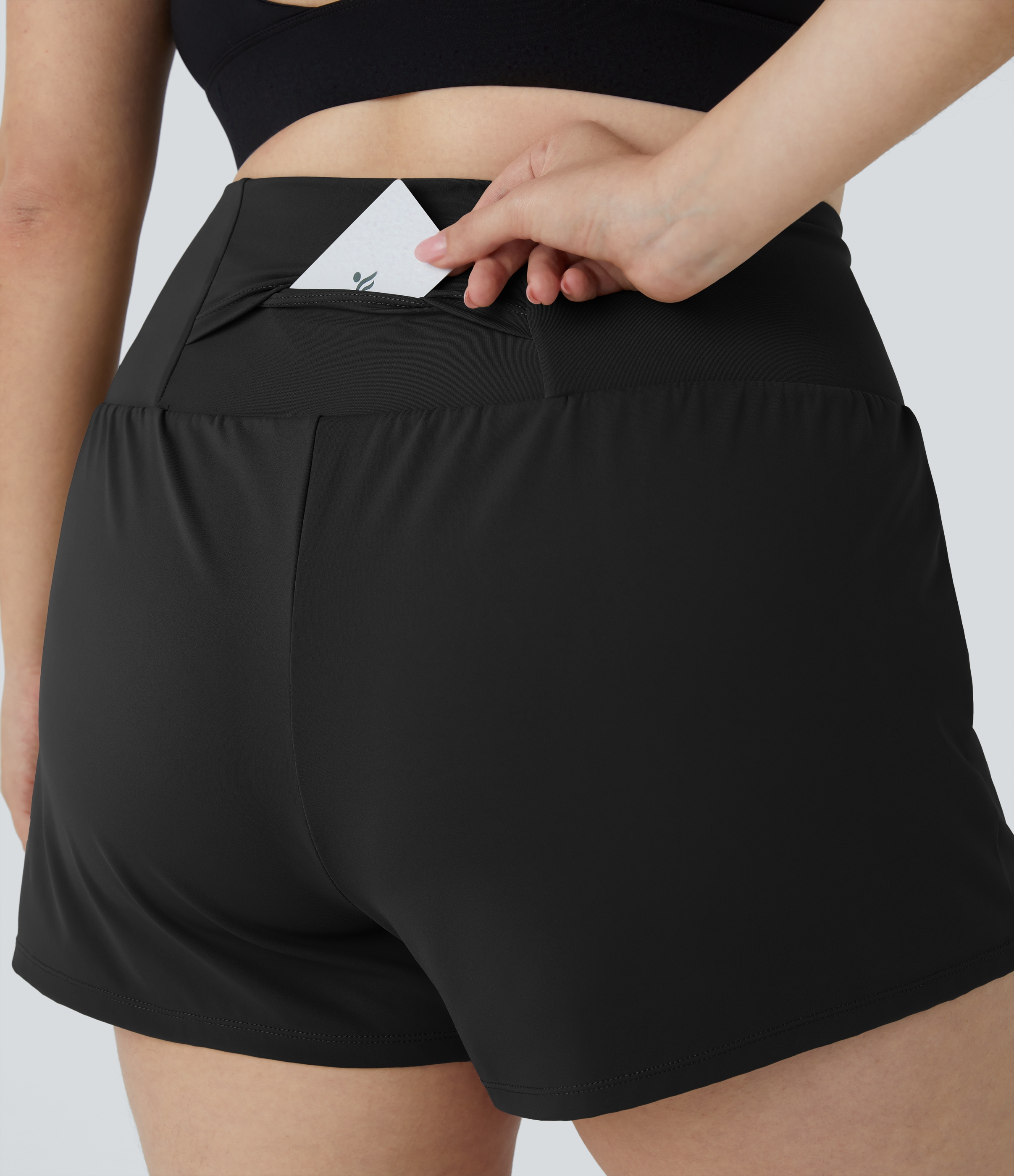 Halara Back Pocket Plus Side Hidden Pocket 2-in-1 Gym Plus Size Shorts 3.5``  - Black - 4X 