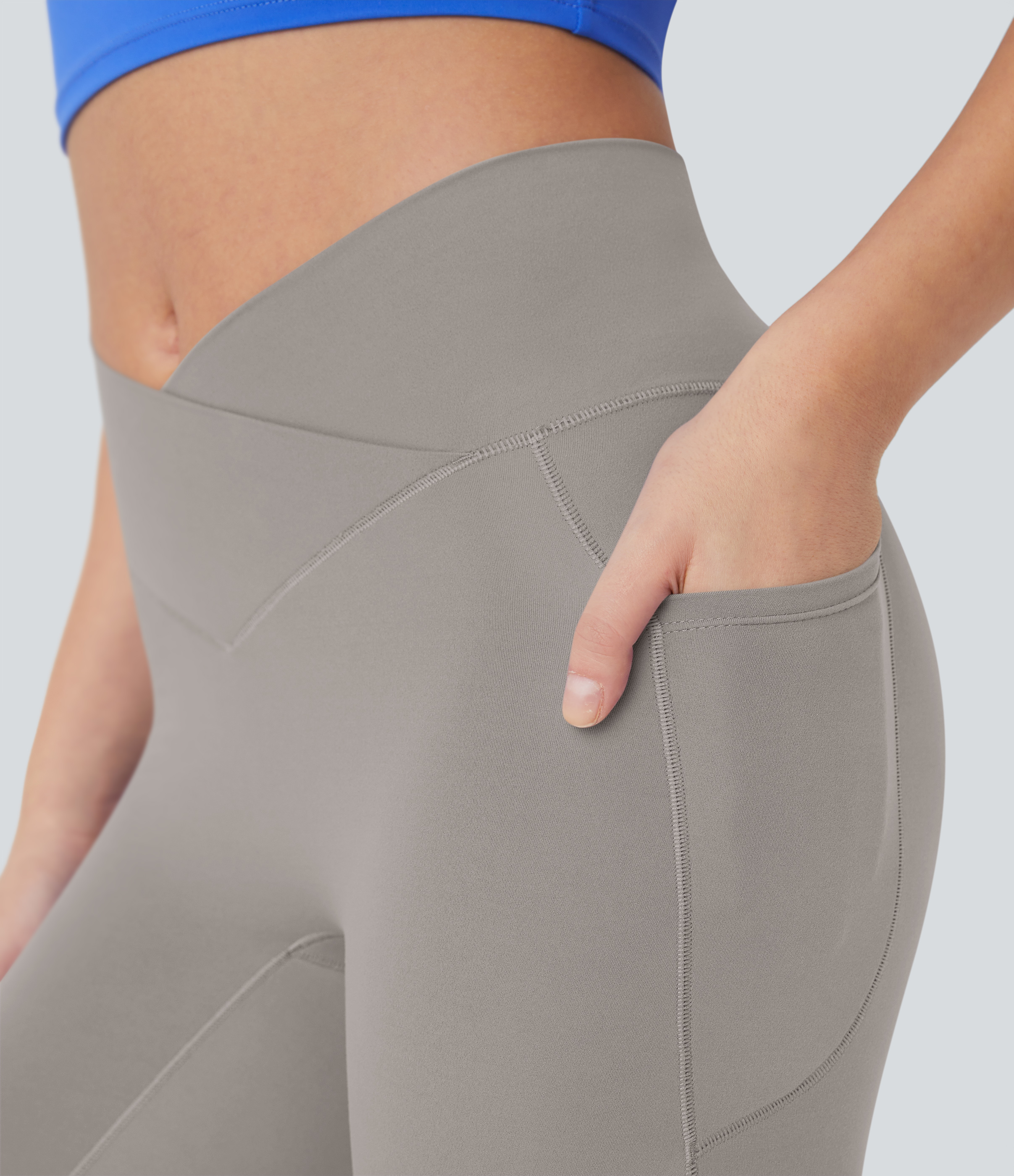 Halara Softlyzeroв„ў High Waisted Crossover Pocket Capri Yoga Leggings-UPF50+  - Steel Gray - S gym leggings leggings with pockets 