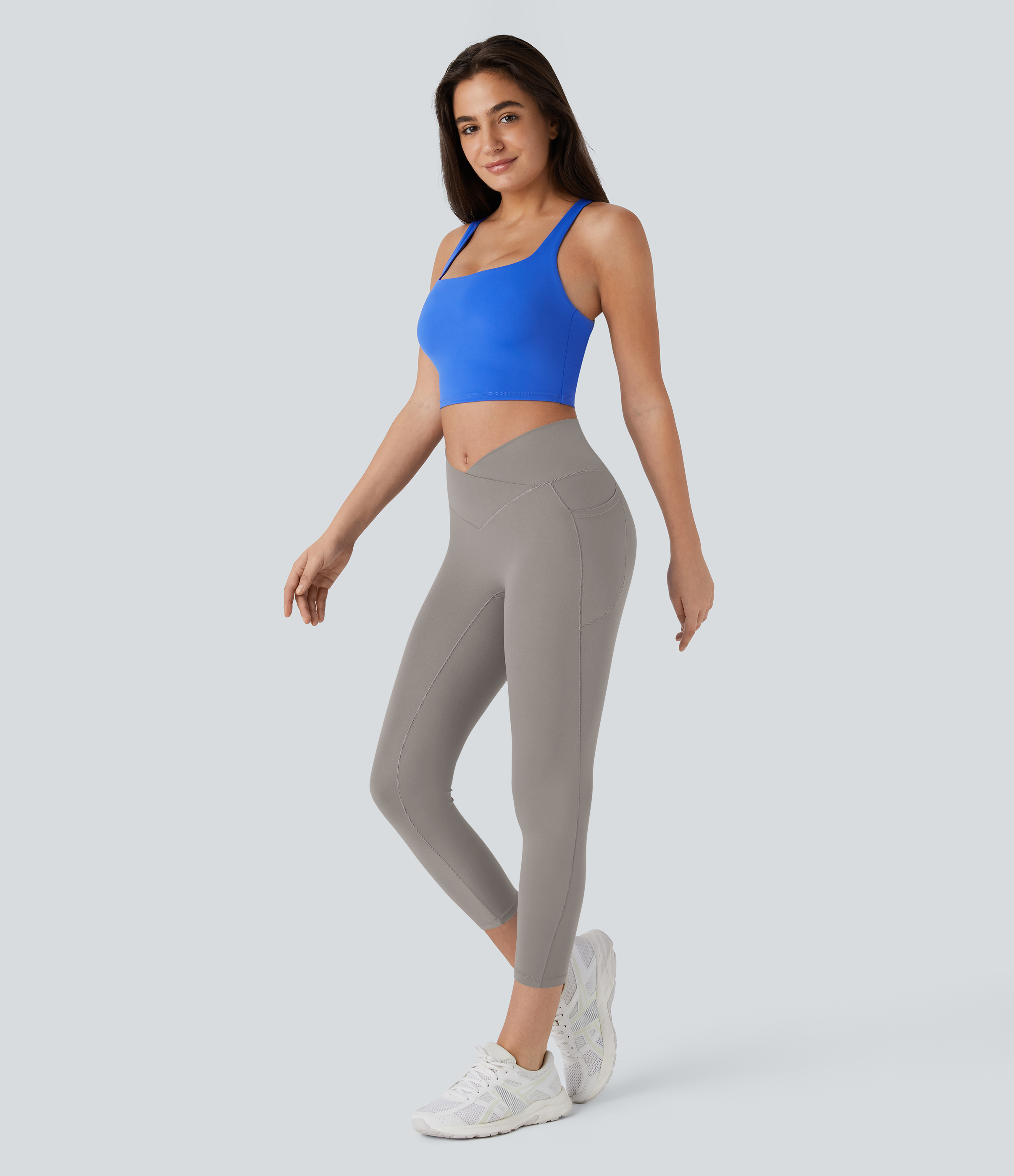 Halara Softlyzeroв„ў High Waisted Crossover Pocket Capri Yoga Leggings-UPF50+  - Steel Gray - S gym leggings leggings with pockets 