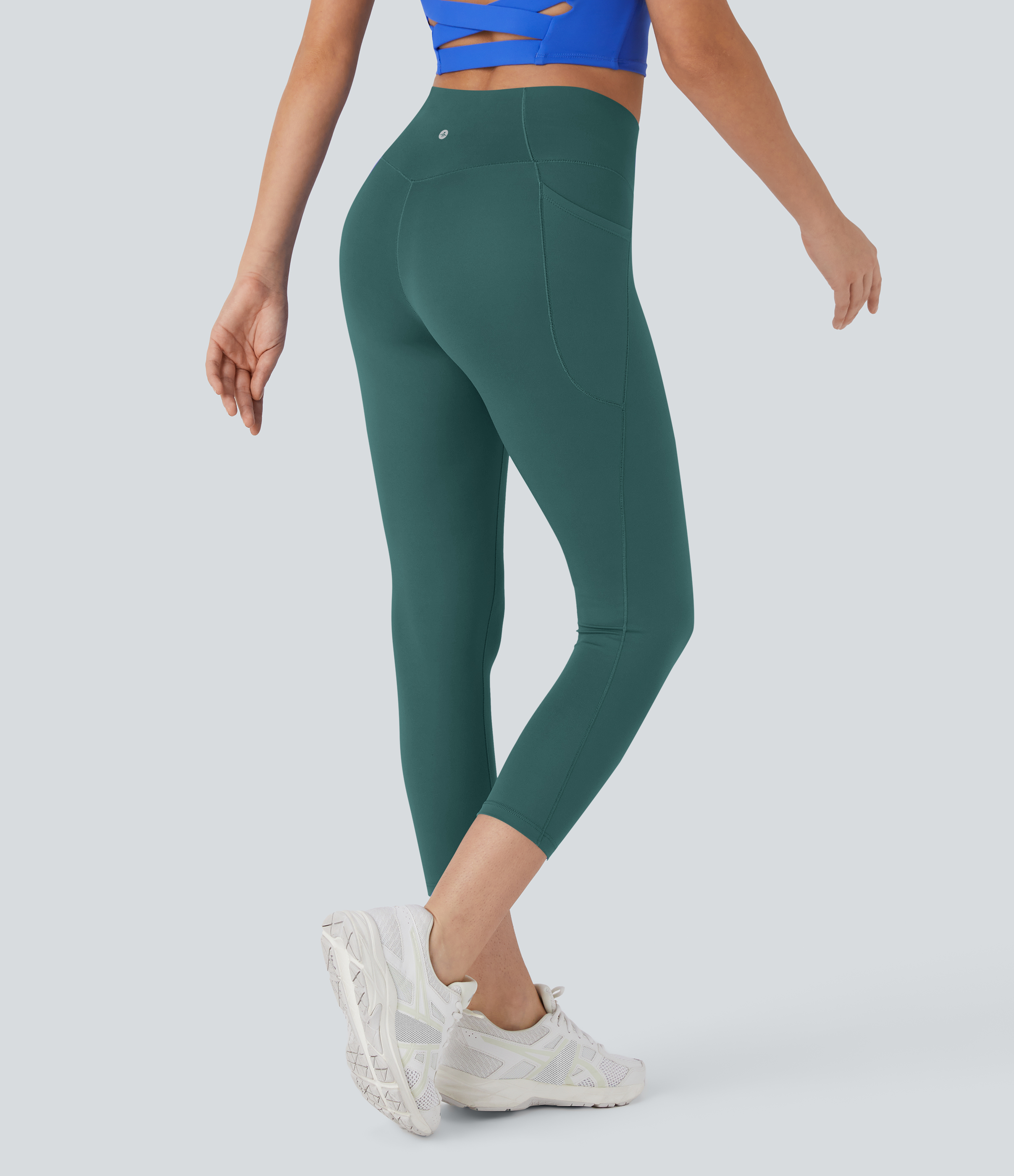 Halara Softlyzeroв„ў High Waisted Crossover Pocket Capri Yoga Leggings  - Viridian - XL gym leggings leggings with pockets 