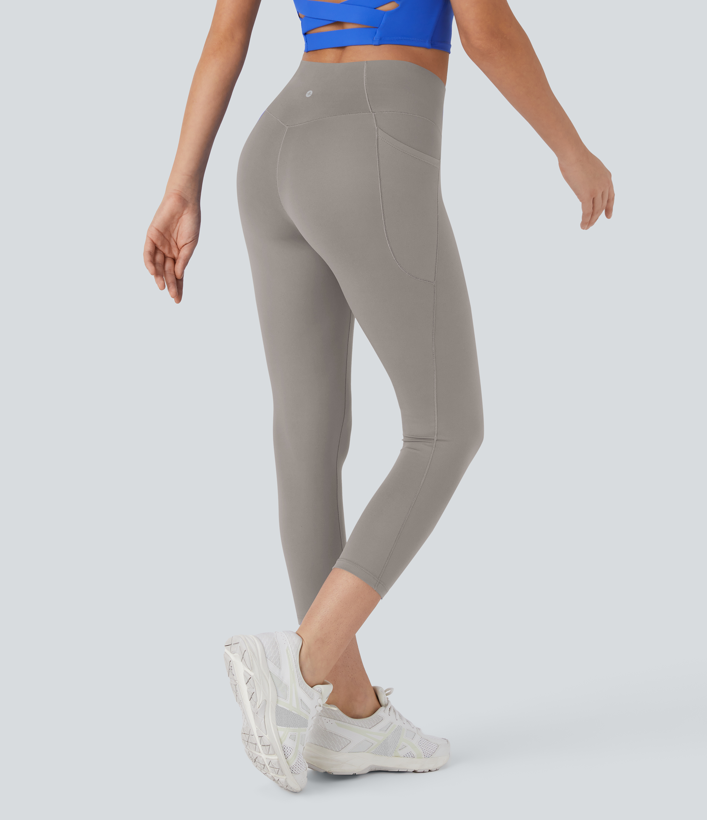 Halara Softlyzeroв„ў High Waisted Crossover Pocket Capri Yoga Leggings-UPF50+  - Steel Gray - S gym leggings leggings with pockets 