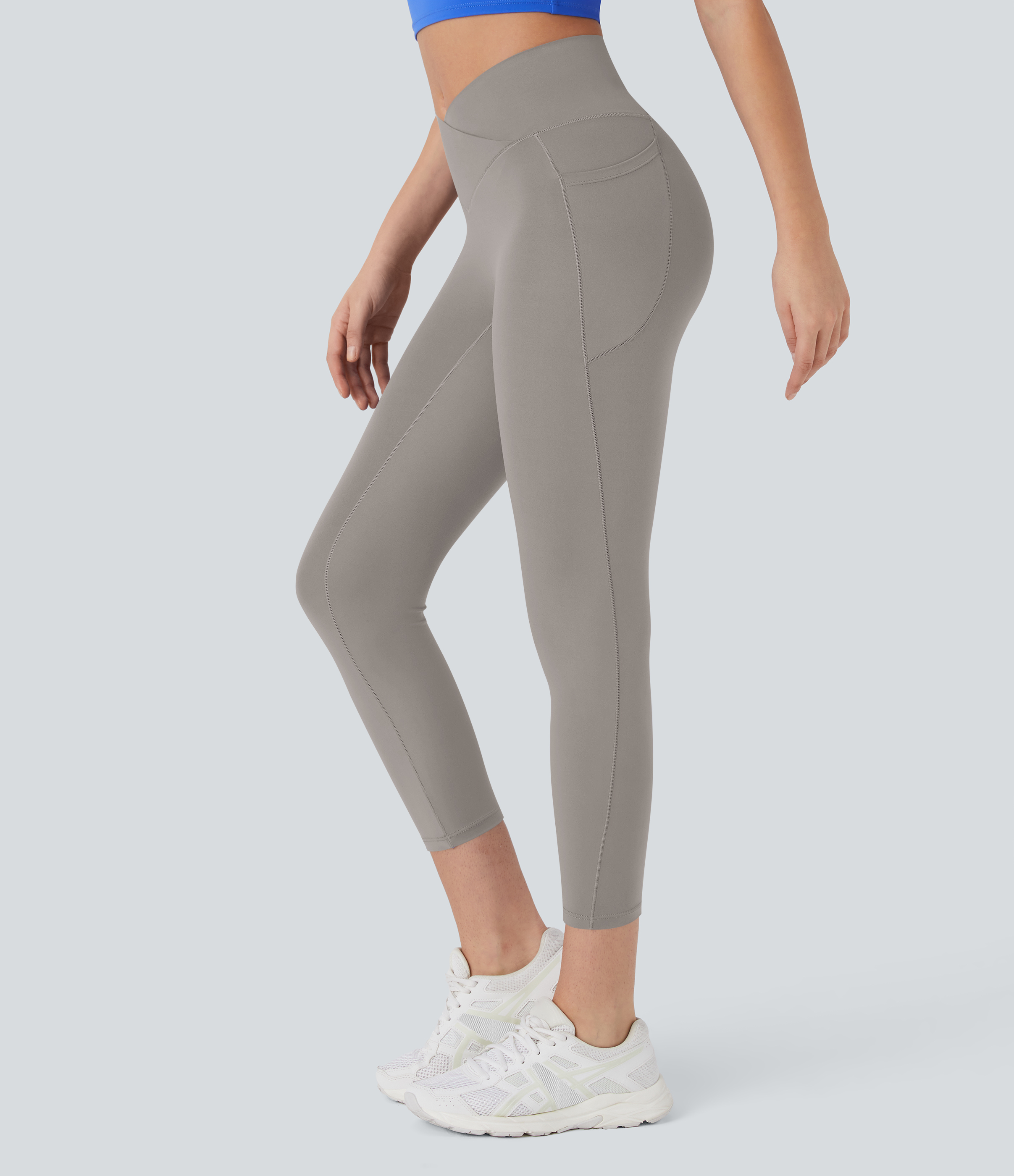 Halara Softlyzeroв„ў High Waisted Crossover Pocket Capri Yoga Leggings-UPF50+  - Steel Gray - S gym leggings leggings with pockets 