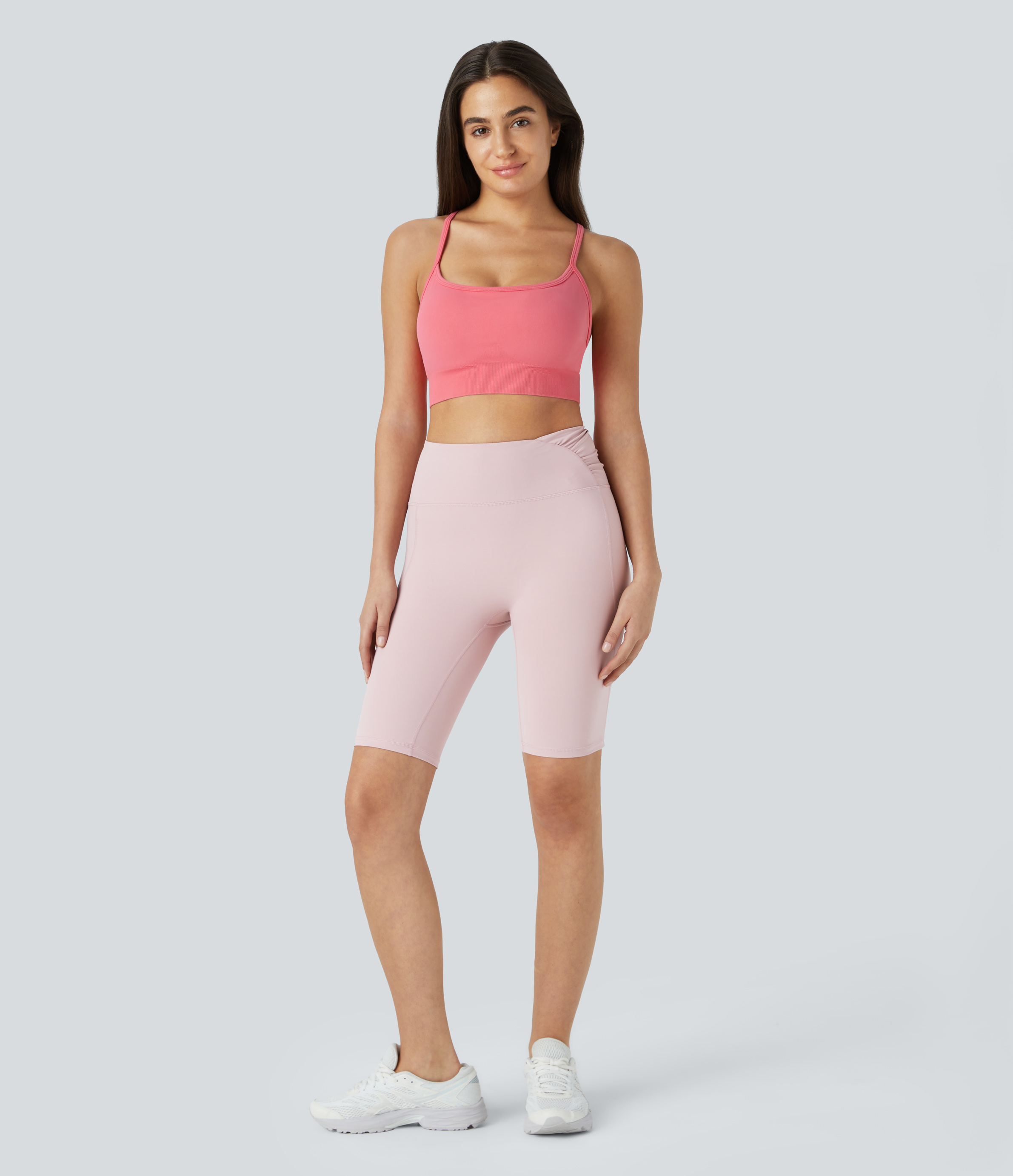 Halara Seamless Flow Low Support Backless Crisscross Yoga Sports Bra  - Conch Shell - XS push up bra strapless bra backless bra sticky bra 