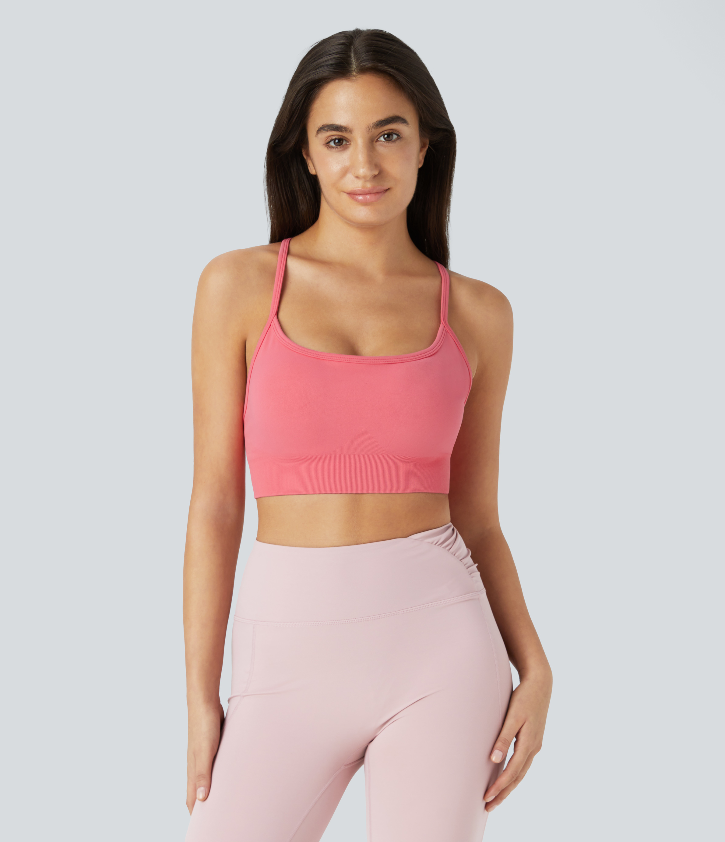 Halara Seamless Flow Low Support Backless Crisscross Yoga Sports Bra  - Conch Shell - XS push up bra strapless bra backless bra sticky bra 