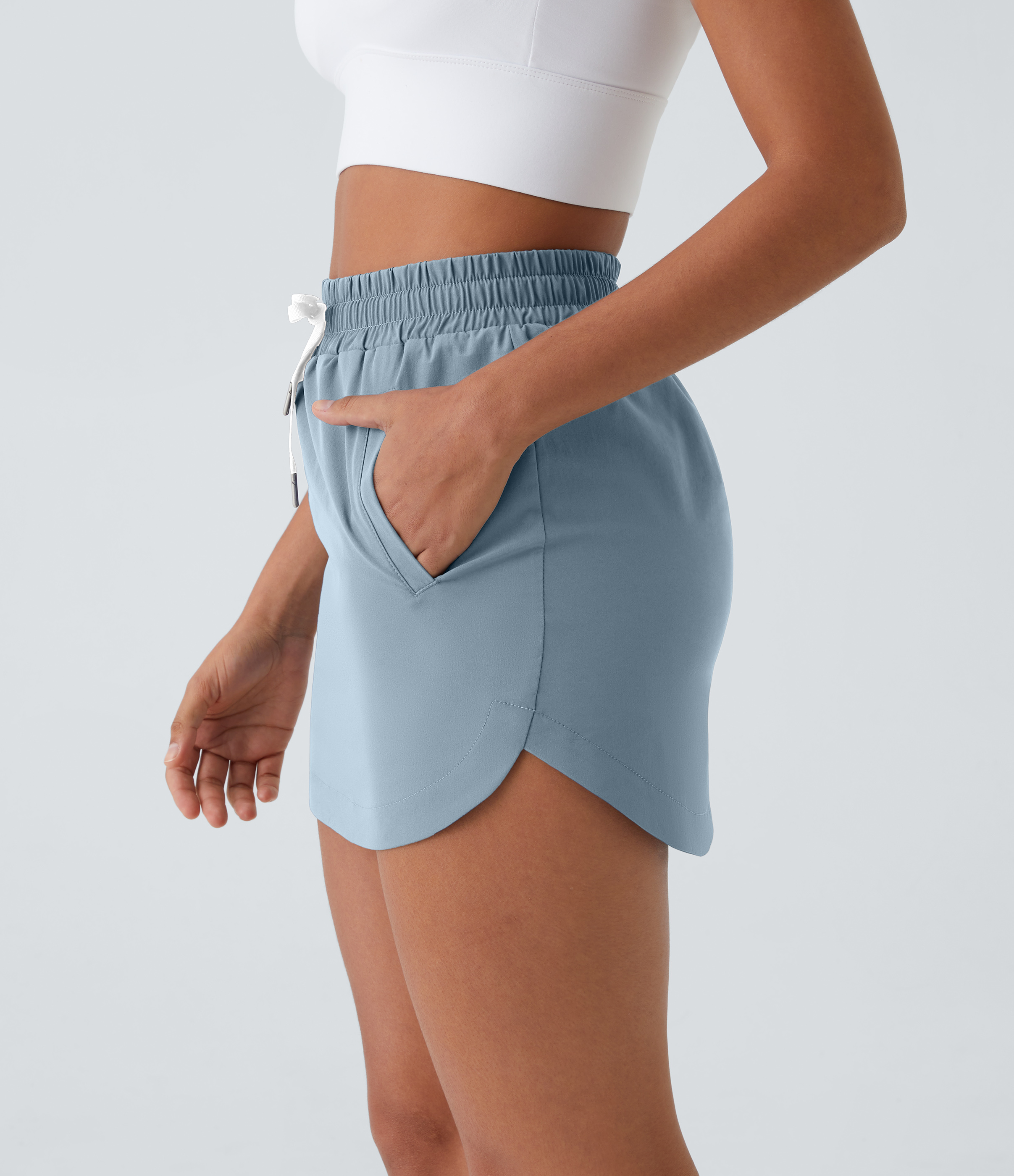 Halara High Waisted Drawstring Side Pocket 2-in-1 Curved Hem Mini Golf Skirt  - Moon ice blue - S midi skirt a line skirt golfing skirt 