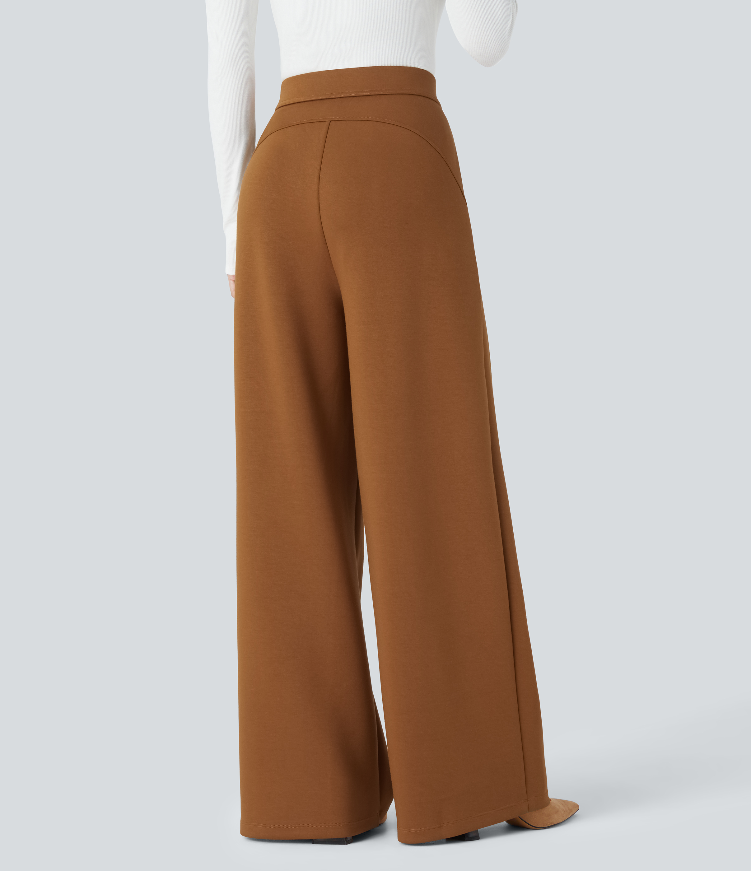 Halara High Waisted Plicated Side Pocket Wide Leg Work Pants  - Glazed Ginger - XL(regular) sweatpants jogger pants stacked sweatpants 