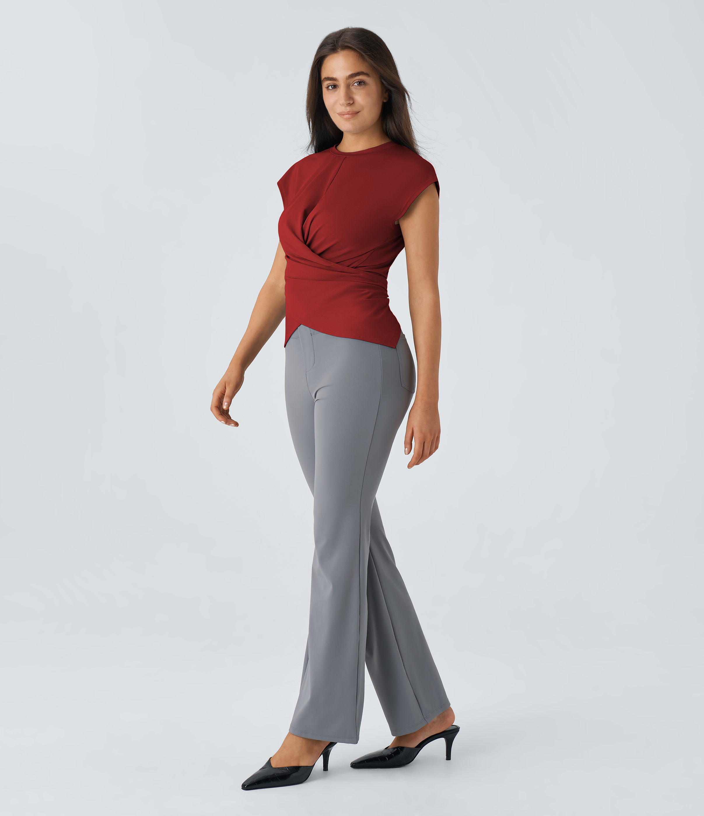 Halara Cap Sleeve Crossover Hem Adjustable Button Work Top  - Emboldened - XL 