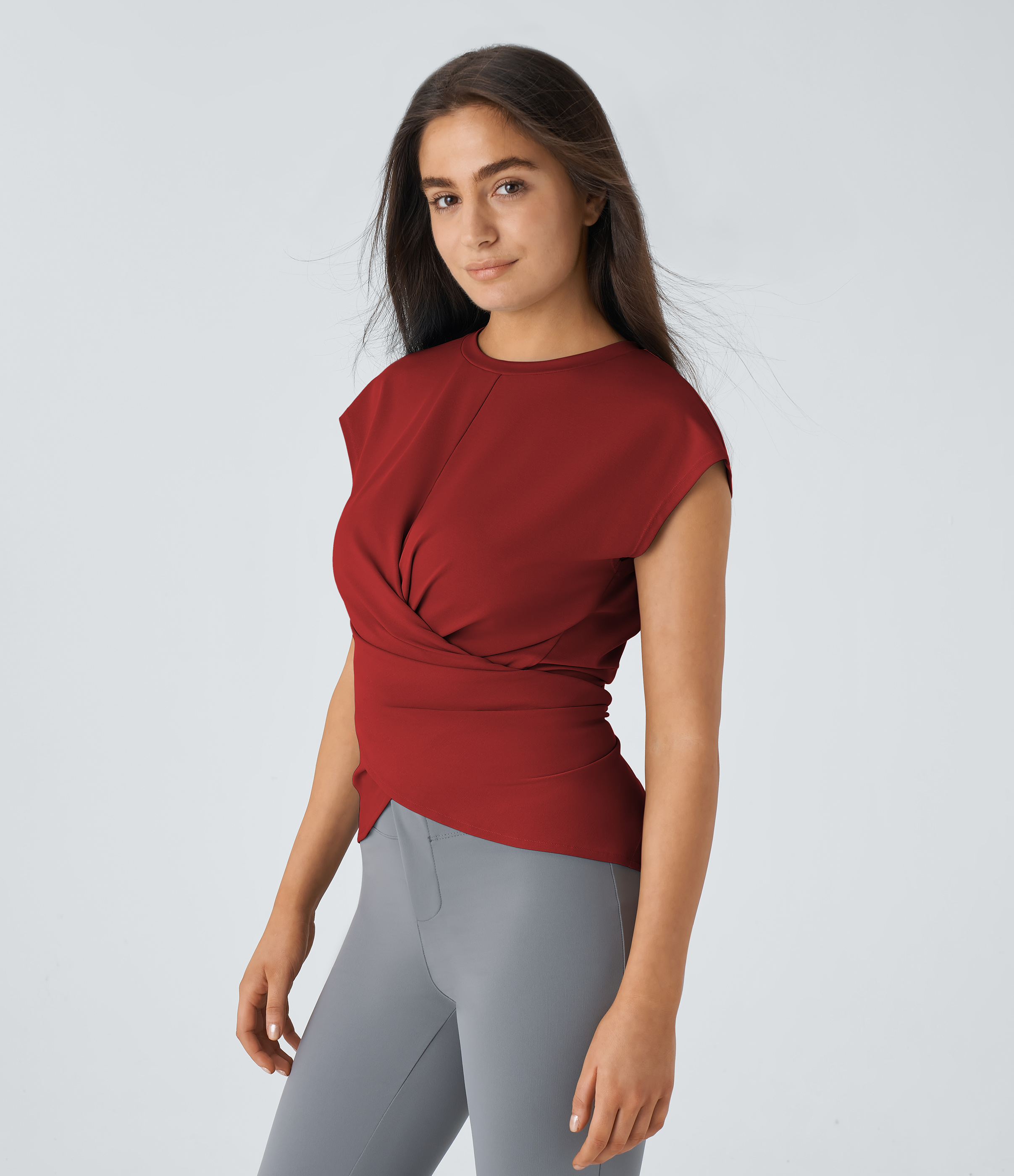 Halara Cap Sleeve Crossover Hem Adjustable Button Work Top  - Emboldened - XL 