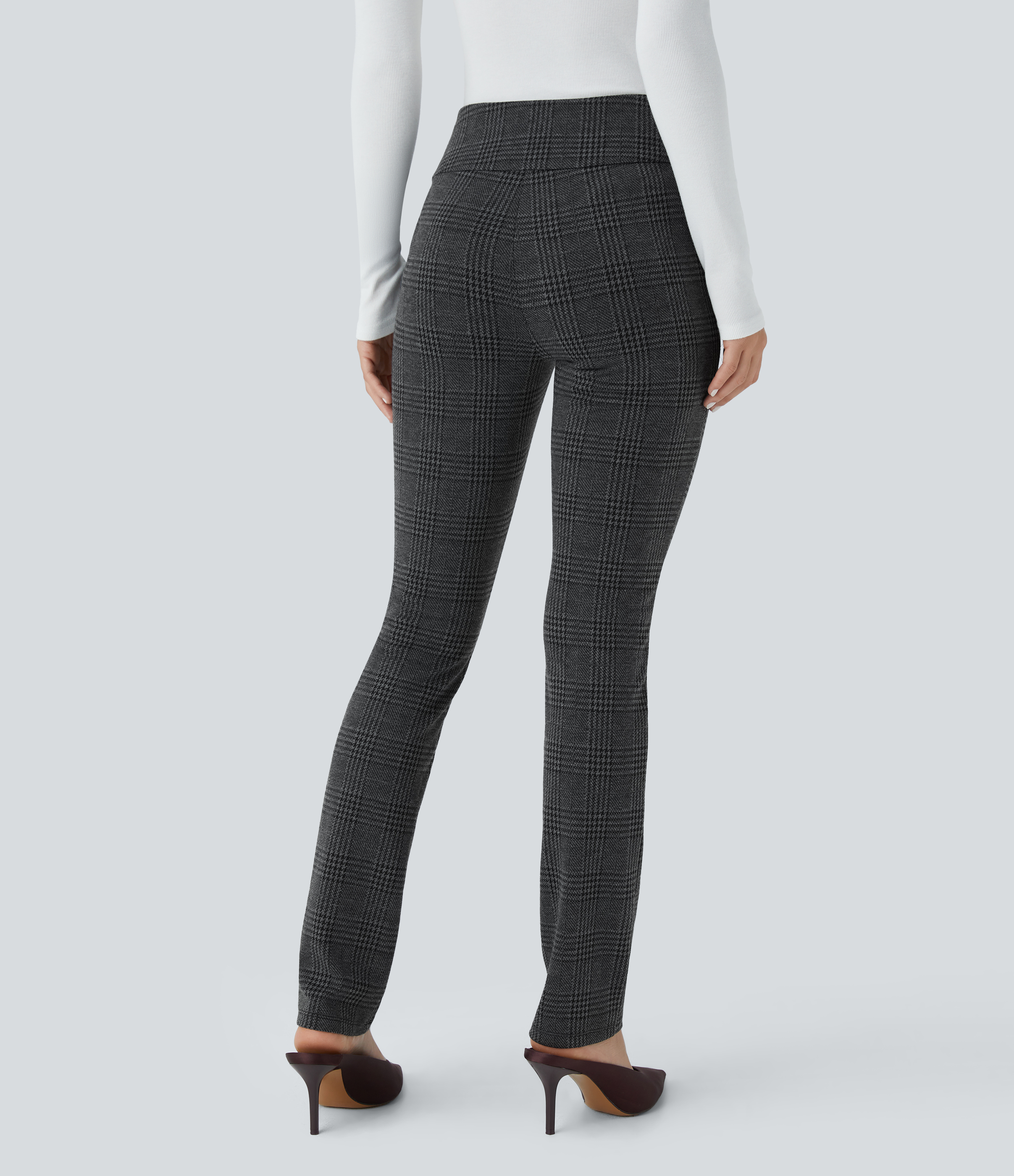 Halara Halara Flexв„ў High Waisted Decorative Button Side Pocket Houndstooth Plaid Skinny Work Pants  - Charcoal Black Houndstooth Plaid - L(regular) 