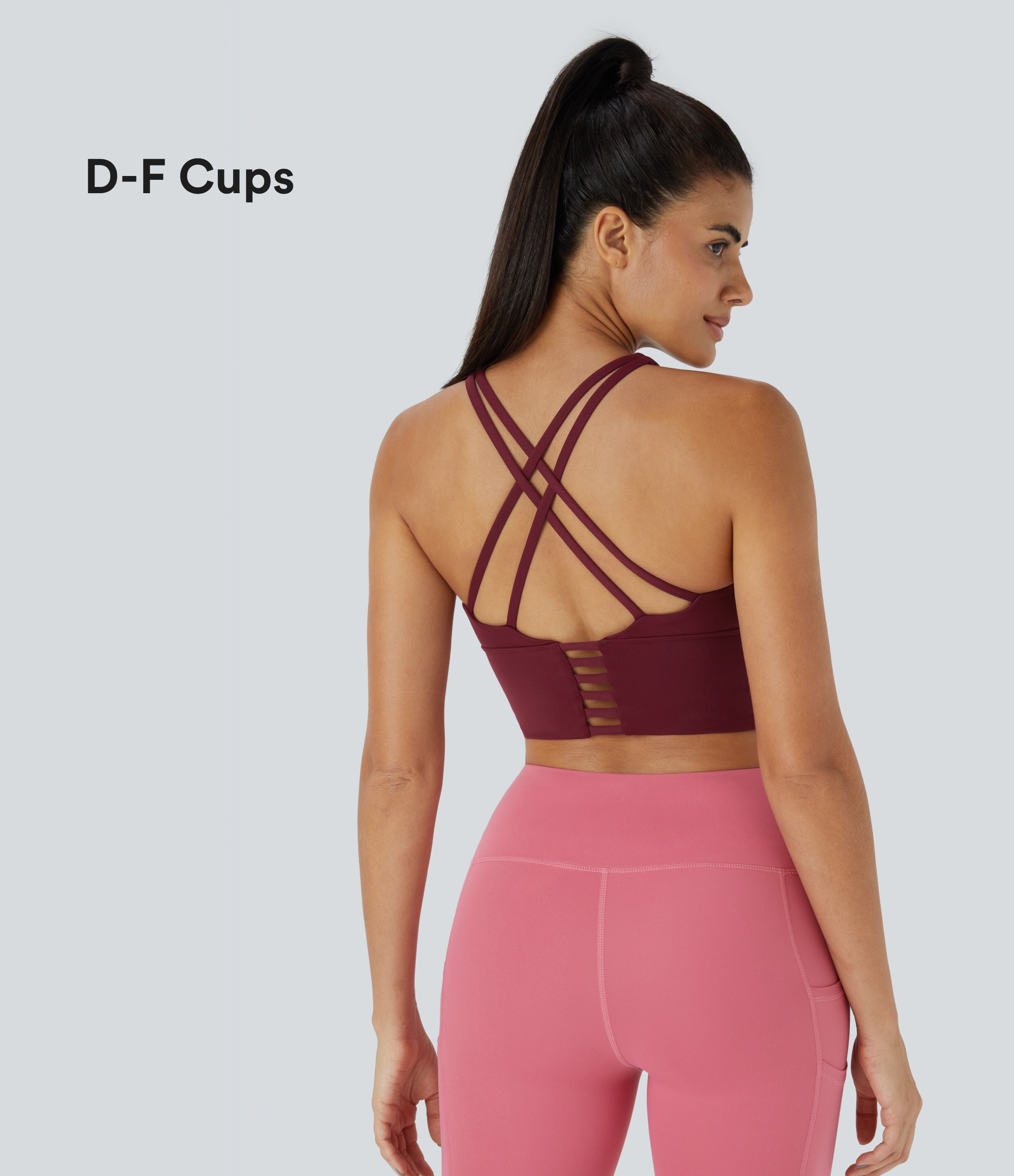 Halara Low Support High Neck Longline Yoga Sports Bra-DD/DDD/F Cups  - Deep Wine - L push up bra strapless bra backless bra sticky bra 