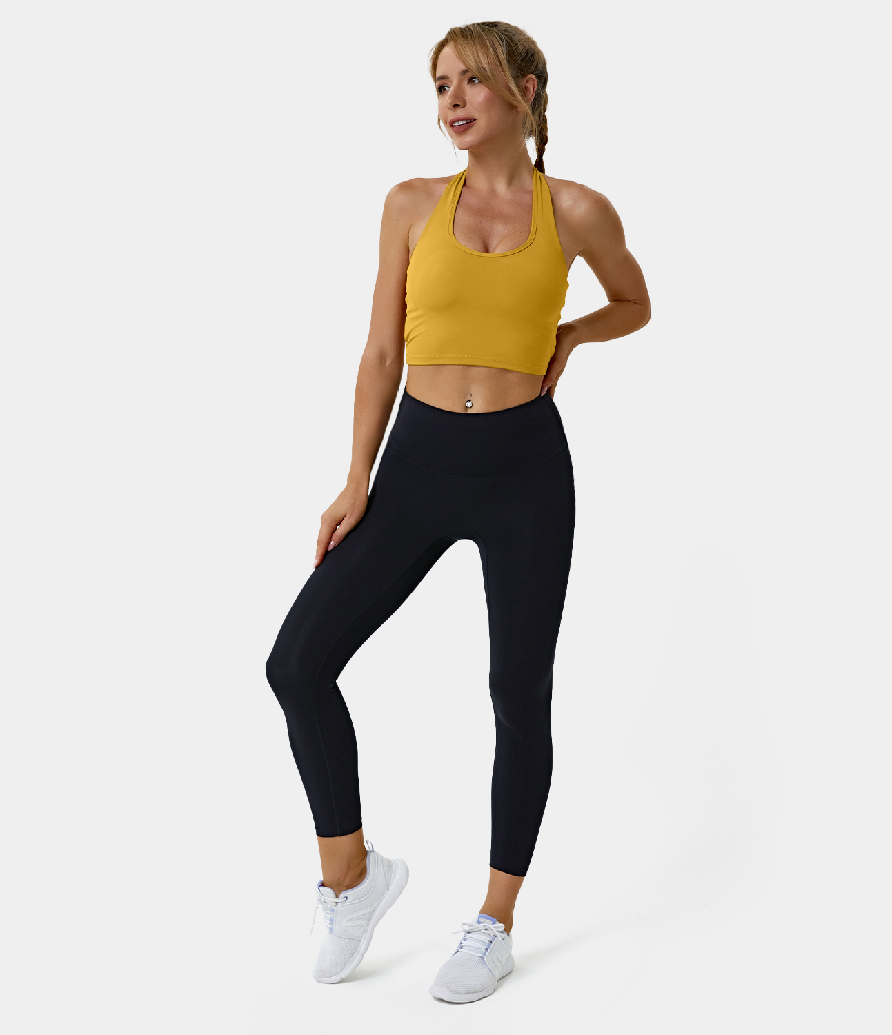 Halara Halter Backless Crisscross Lace Up Workout Cropped Tank Top Tank Top - Goldenrod - L golf tops halter top tunic tops sleeveless tops 