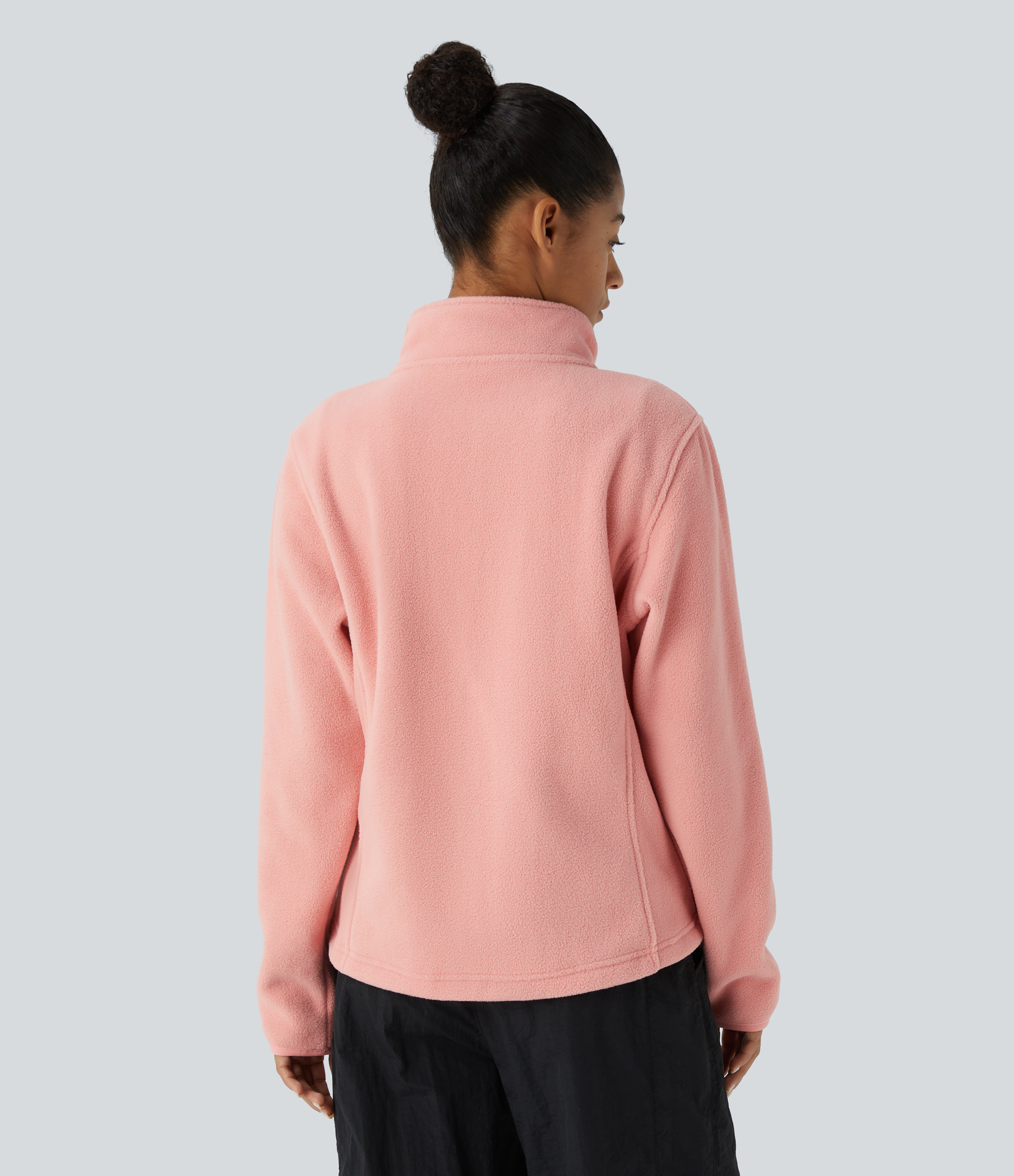 Halara Funnel Neck Long Sleeve Zipper Side Pocket Casual Fleece Jacket  - Coral Cloud - XL 
