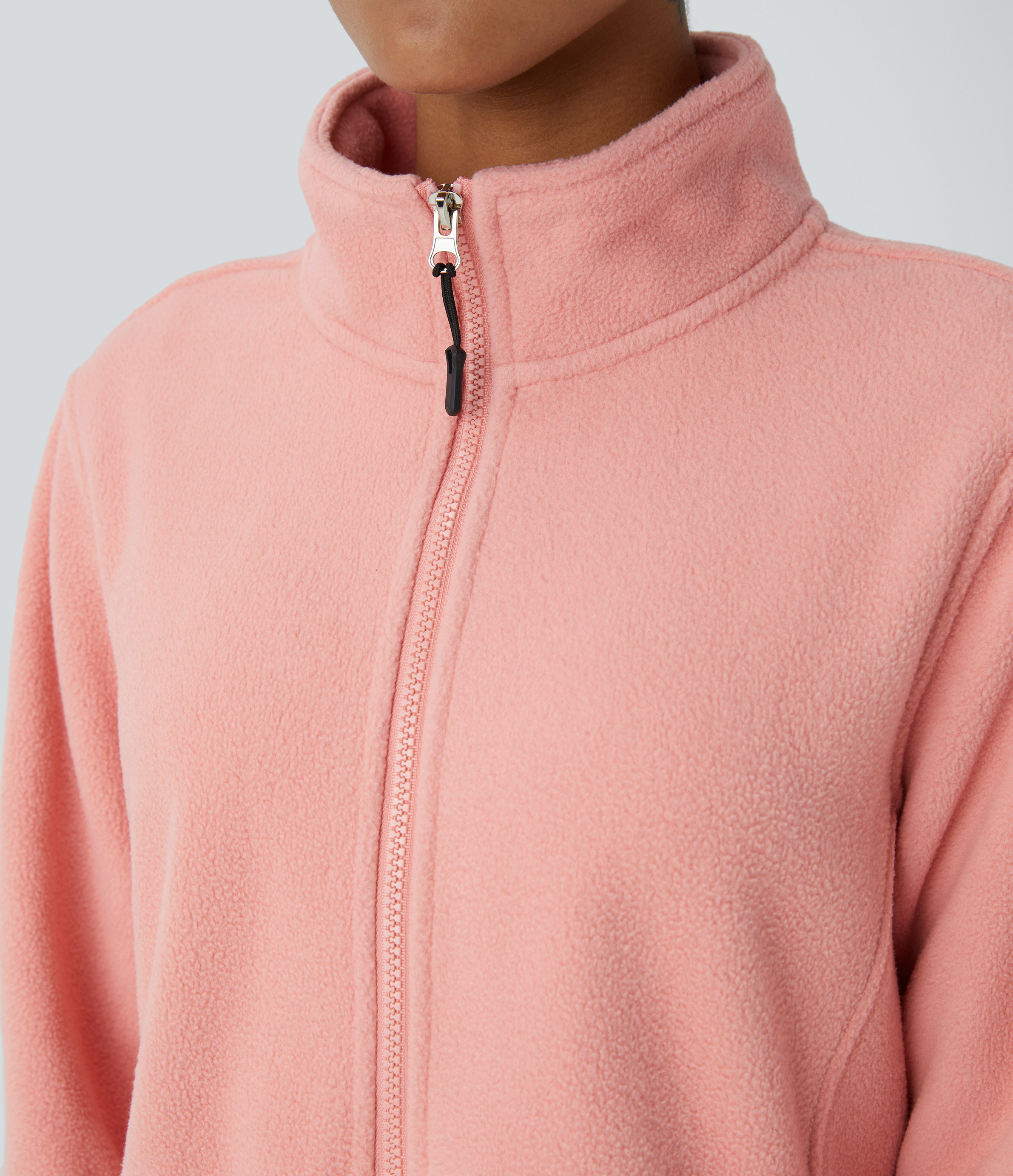 Halara Funnel Neck Long Sleeve Zipper Side Pocket Casual Fleece Jacket  - Coral Cloud - XL 