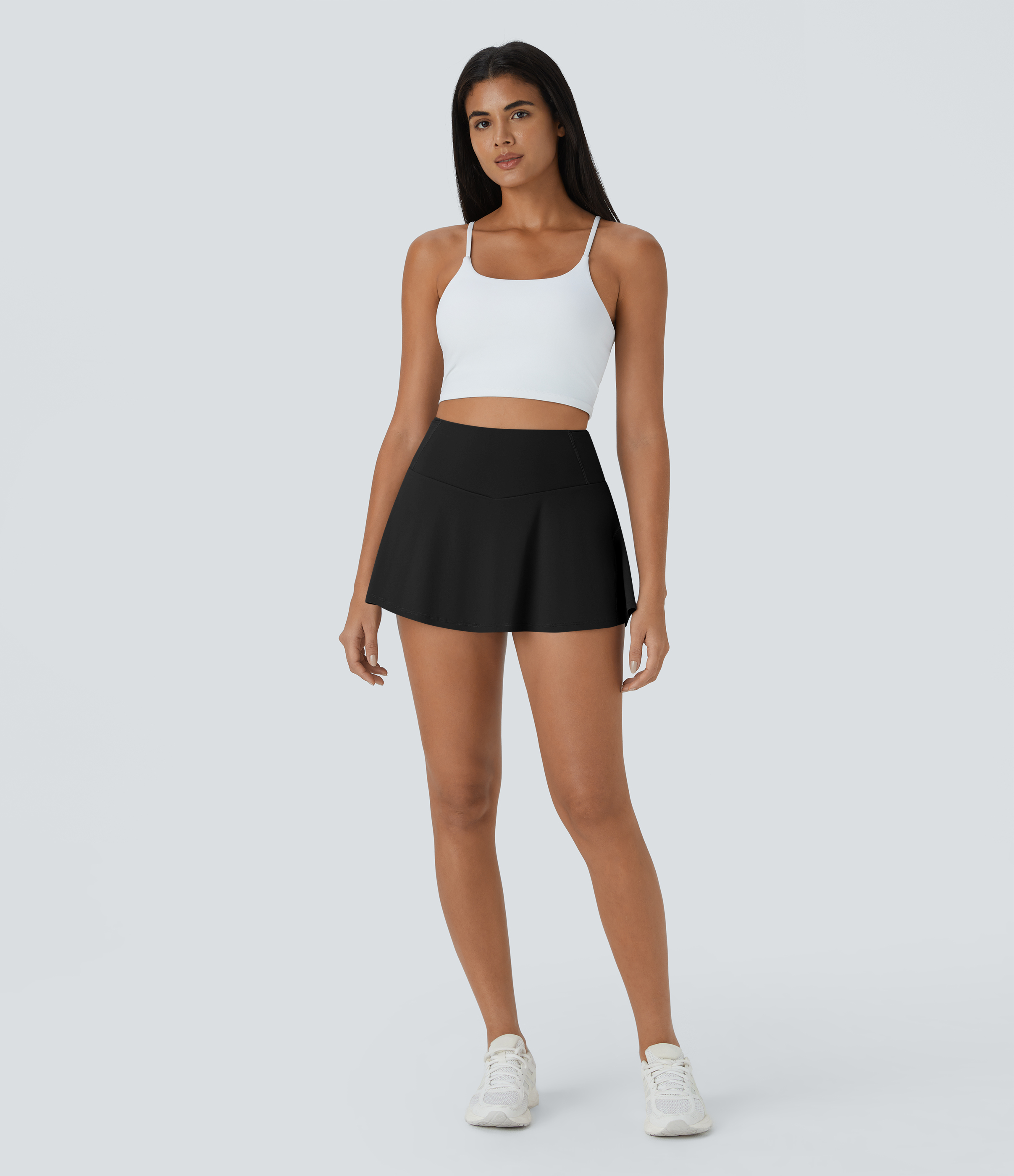 Halara Softlyzeroв„ў Airy Side & Back Waistband Pocket 2-in-1 Flare Cool Touch Tennis Skirt  - Black - L midi skirt a line skirt golfing skirt 
