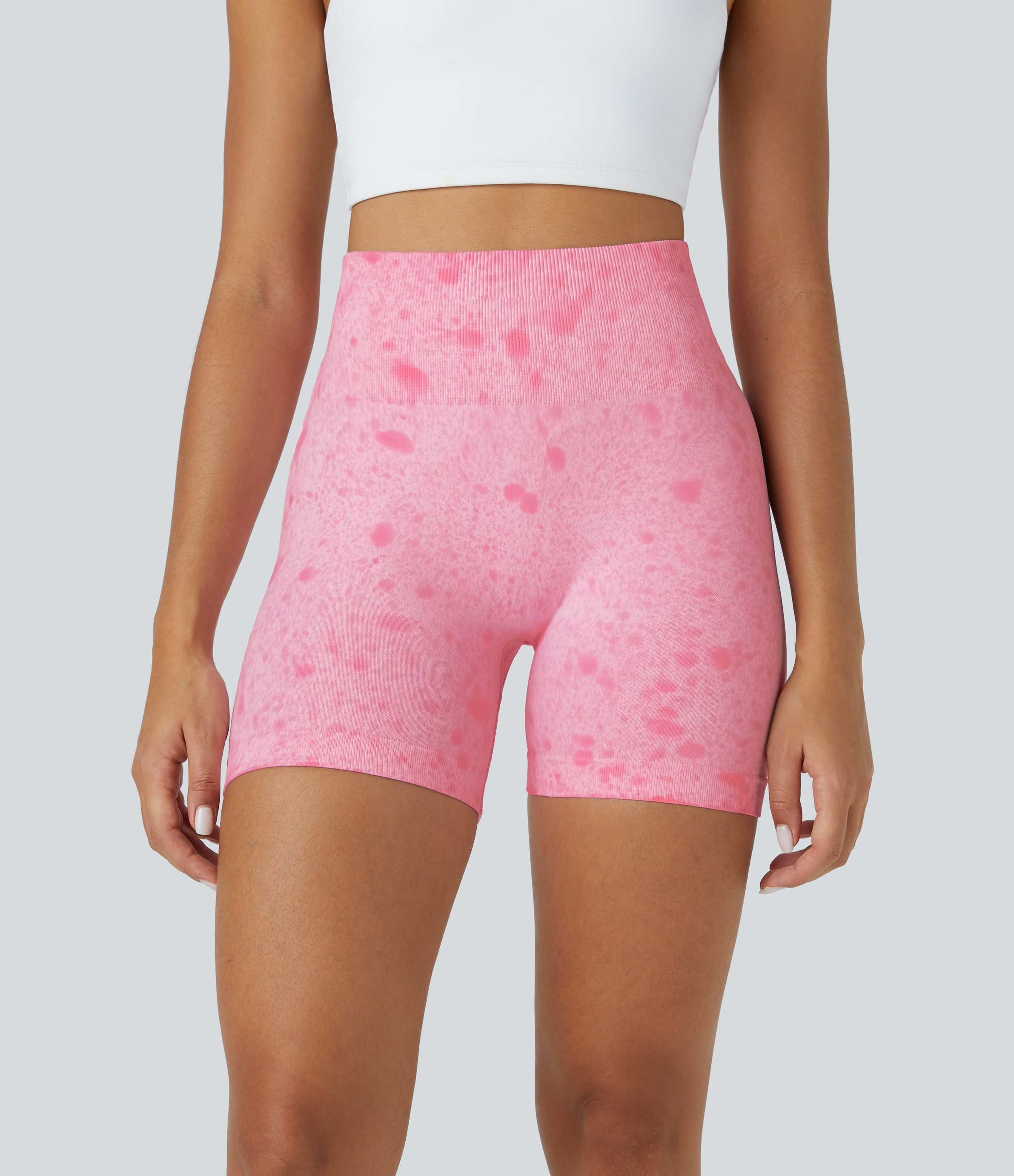 Halara Seamless Flow High Waisted Ruched Tie Dye Yoga Biker Shorts 5``  - Tie-dye Blossom - S biker shorts women black biker shorts 