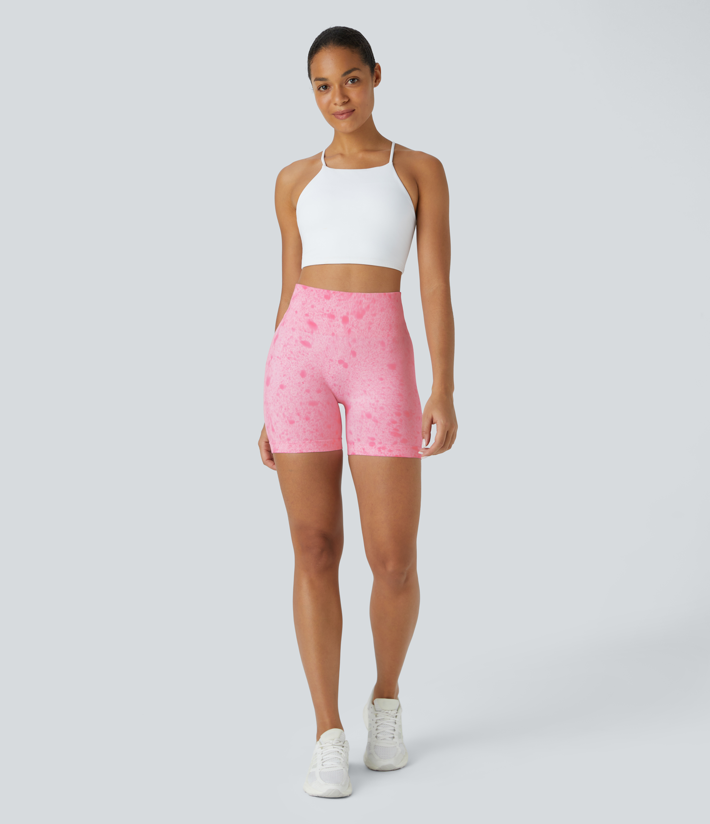 Halara Seamless Flow High Waisted Ruched Tie Dye Yoga Biker Shorts 5``  - Tie-dye Blossom - S biker shorts women black biker shorts 