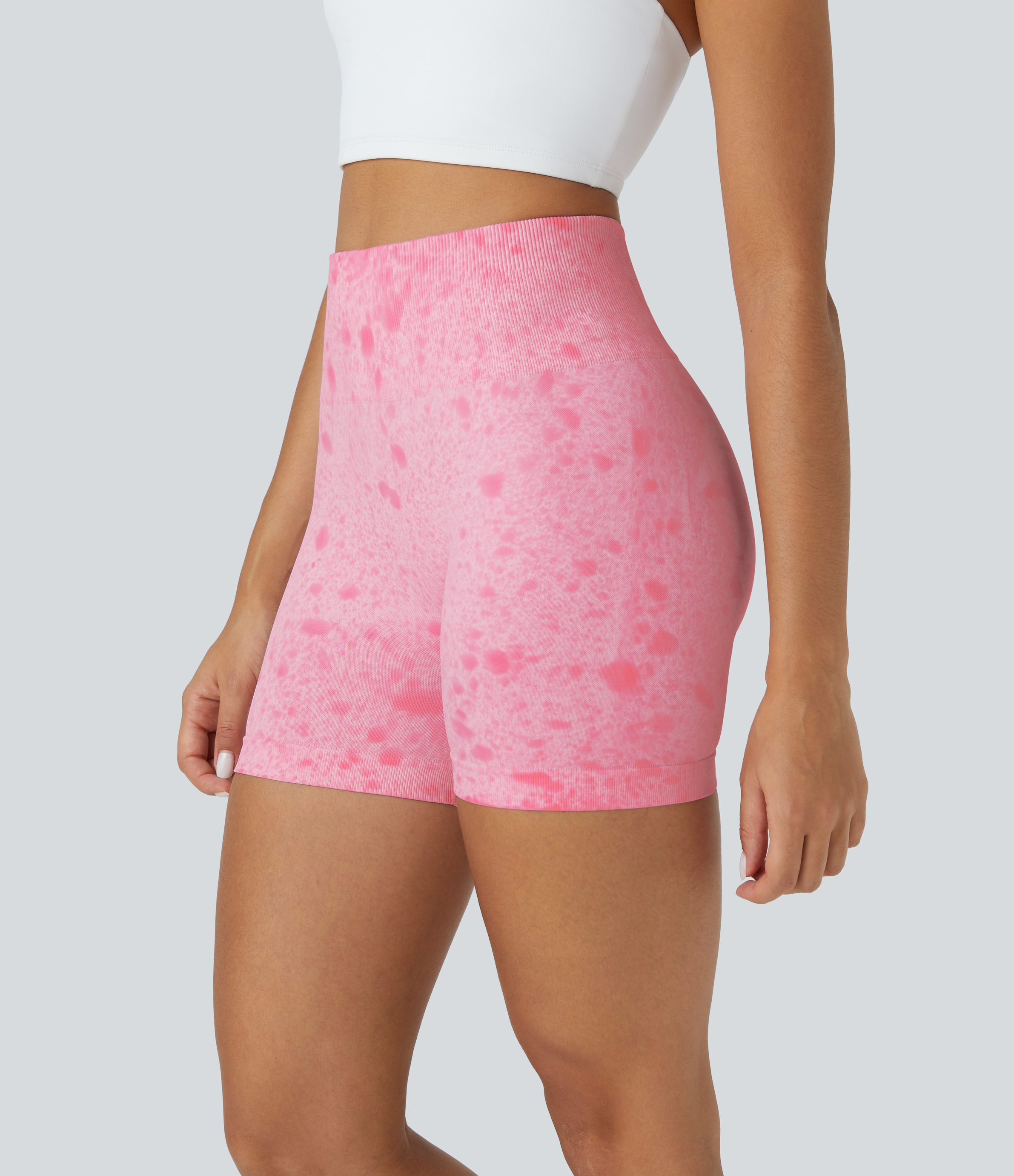 Halara Seamless Flow High Waisted Ruched Tie Dye Yoga Biker Shorts 5``  - Tie-dye Blossom - S biker shorts women black biker shorts 