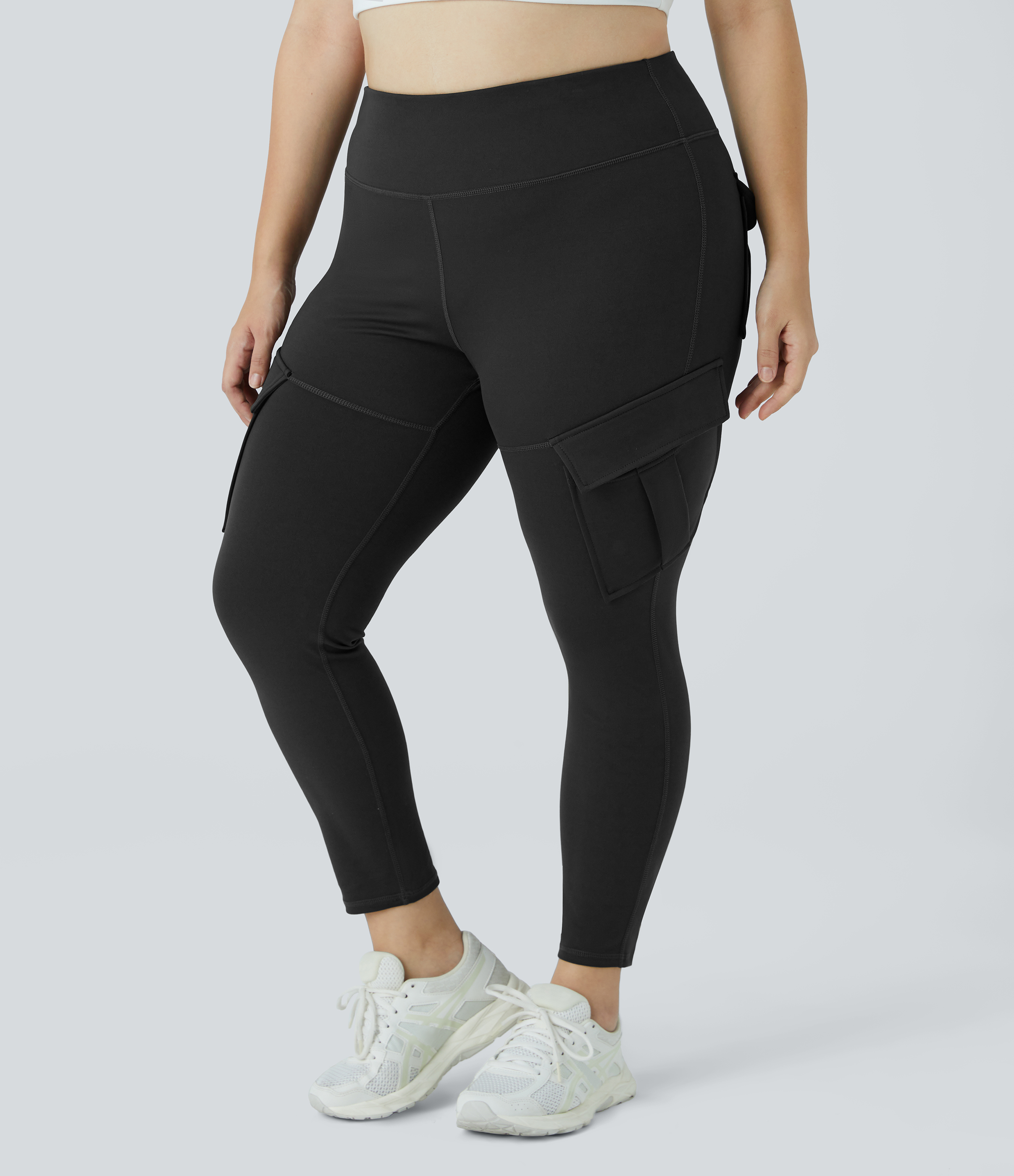 Halara High Waisted Cargo Pocket Skinny Yoga Plus Size 7/8 Leggings  - Black - 4X 