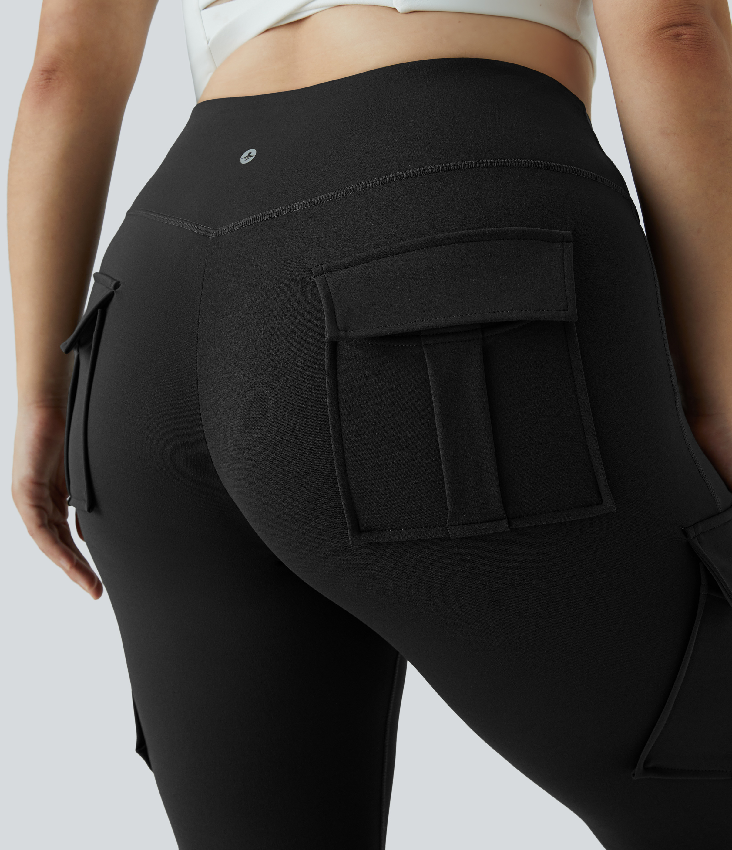 Halara High Waisted Cargo Pocket Skinny Yoga Plus Size 7/8 Leggings  - Black - 4X 