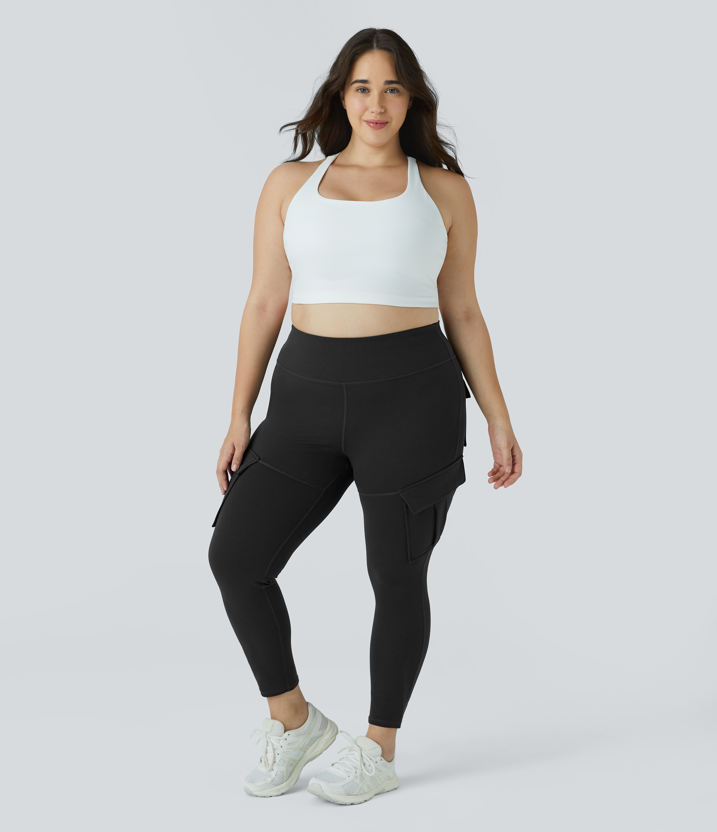 Halara High Waisted Cargo Pocket Skinny Yoga Plus Size 7/8 Leggings  - Black - 4X 