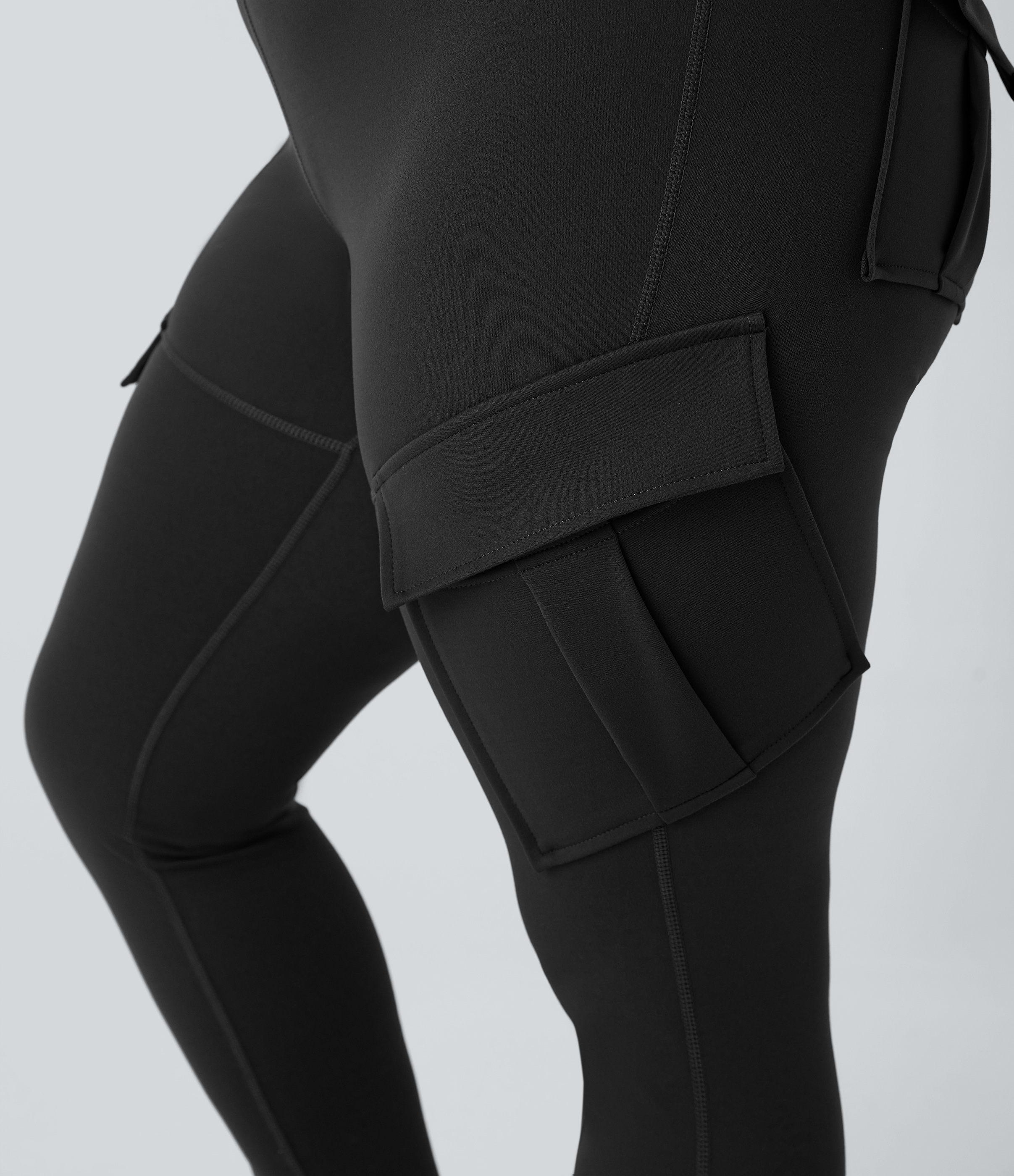 Halara High Waisted Cargo Pocket Skinny Yoga Plus Size 7/8 Leggings  - Black - 4X 