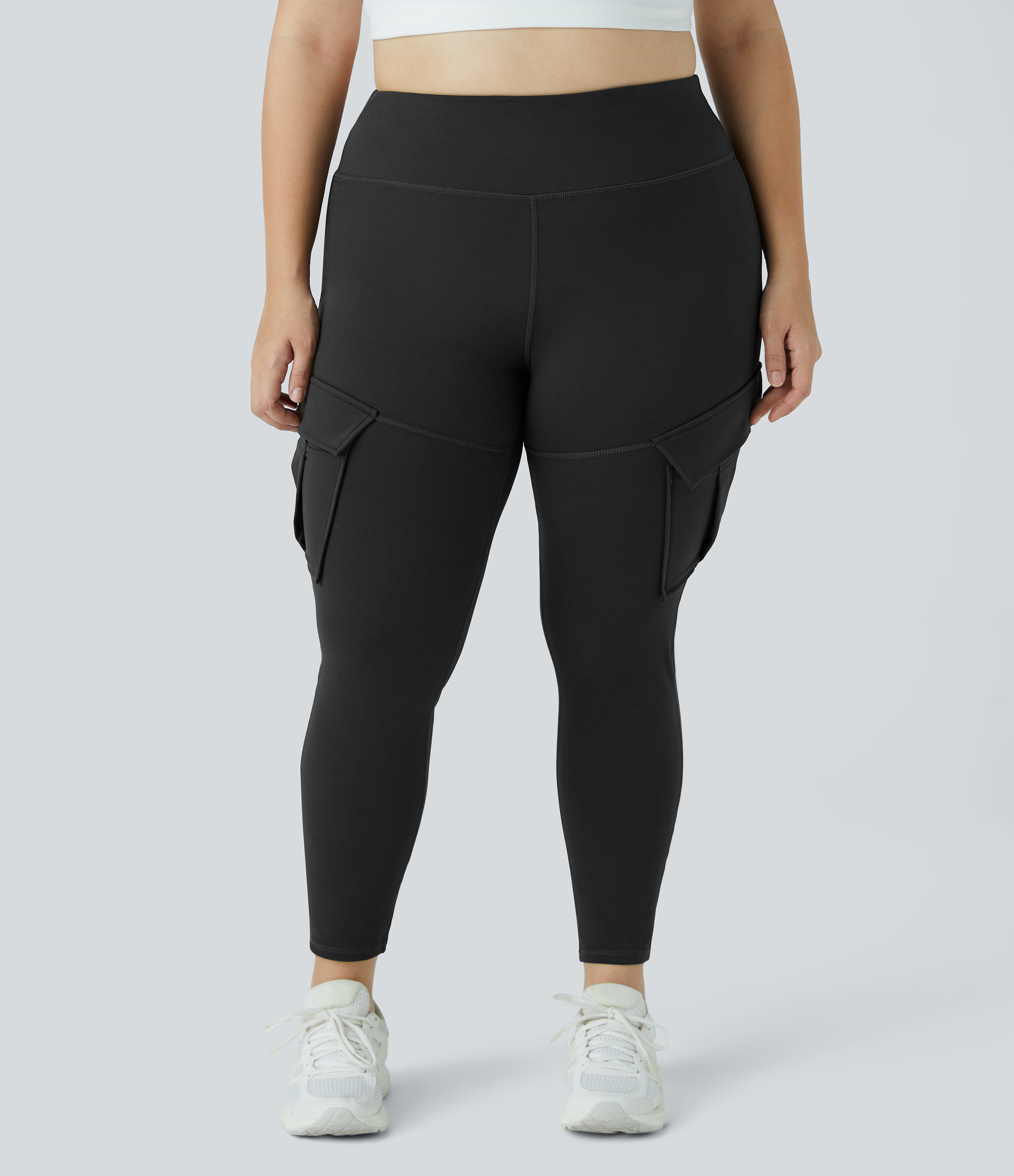 Halara High Waisted Cargo Pocket Skinny Yoga Plus Size 7/8 Leggings  - Black - 4X 