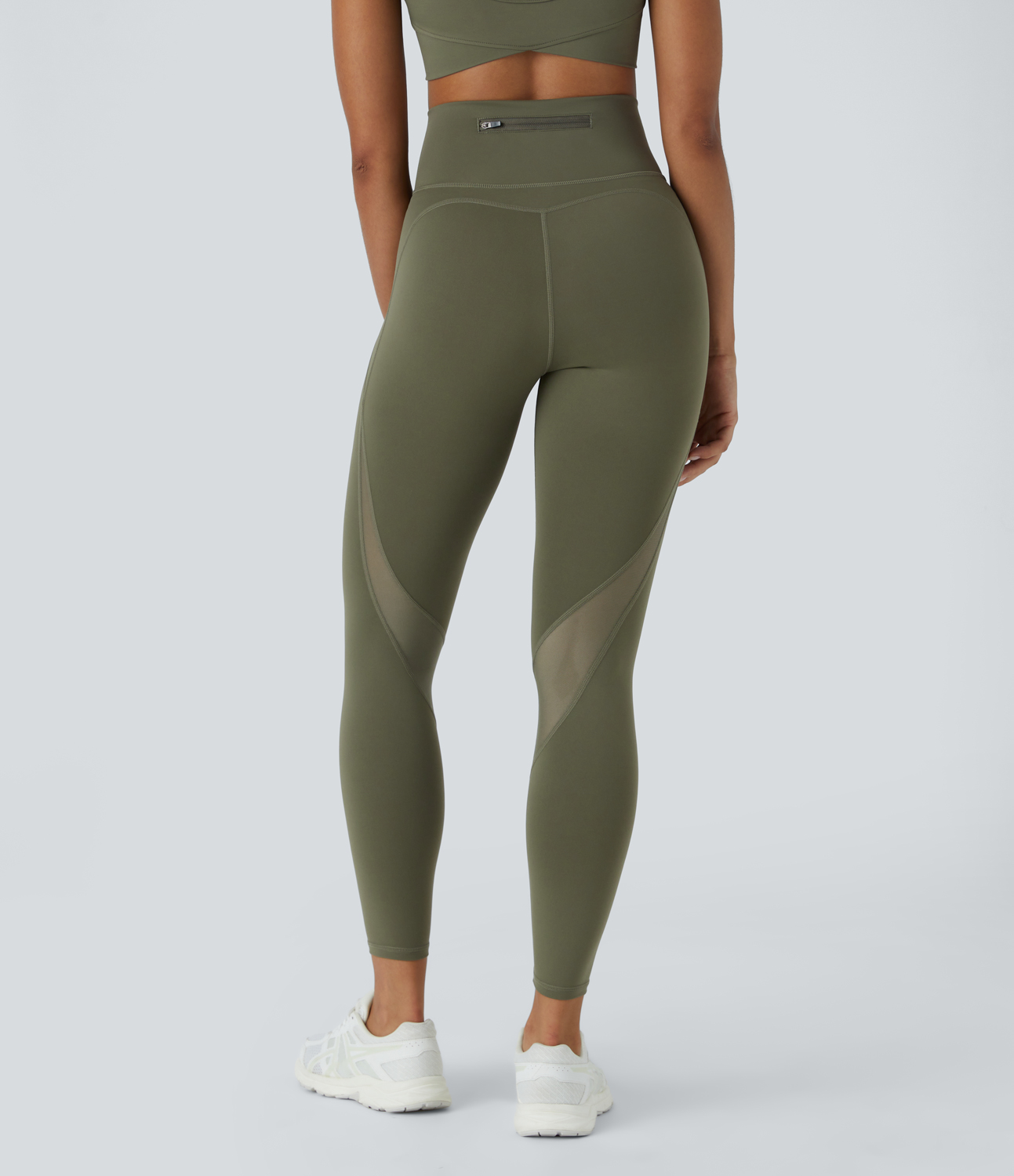 Halara SpeedWaveв„ў High Waisted Back Zip Pocket Contrast Mesh Quick Dry 7/8 Workout Leggings  - Grass Grey Green - XS(7/8) gym leggings 