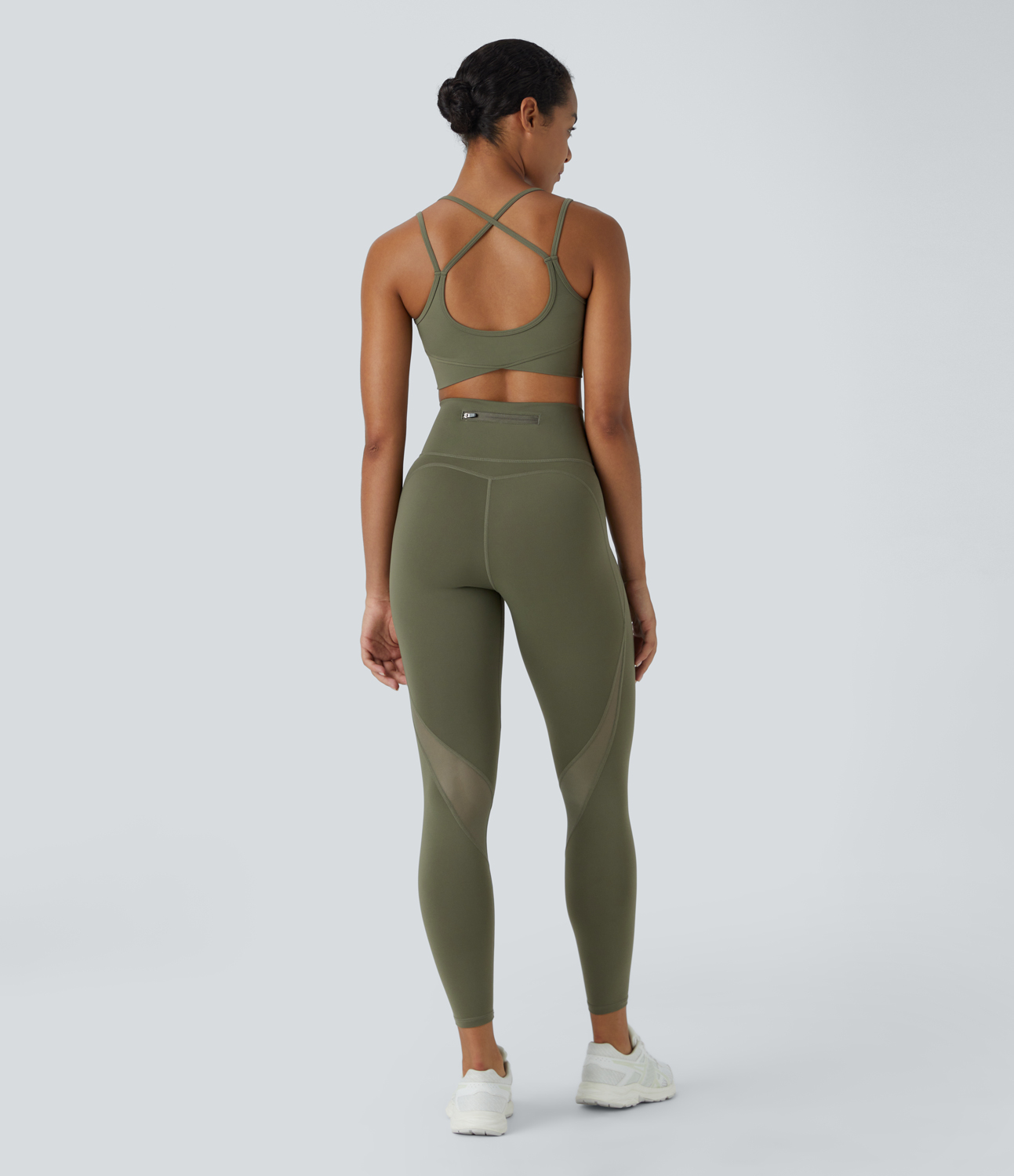 Halara SpeedWaveв„ў High Waisted Back Zip Pocket Contrast Mesh Quick Dry 7/8 Workout Leggings  - Grass Grey Green - XS(7/8) gym leggings 