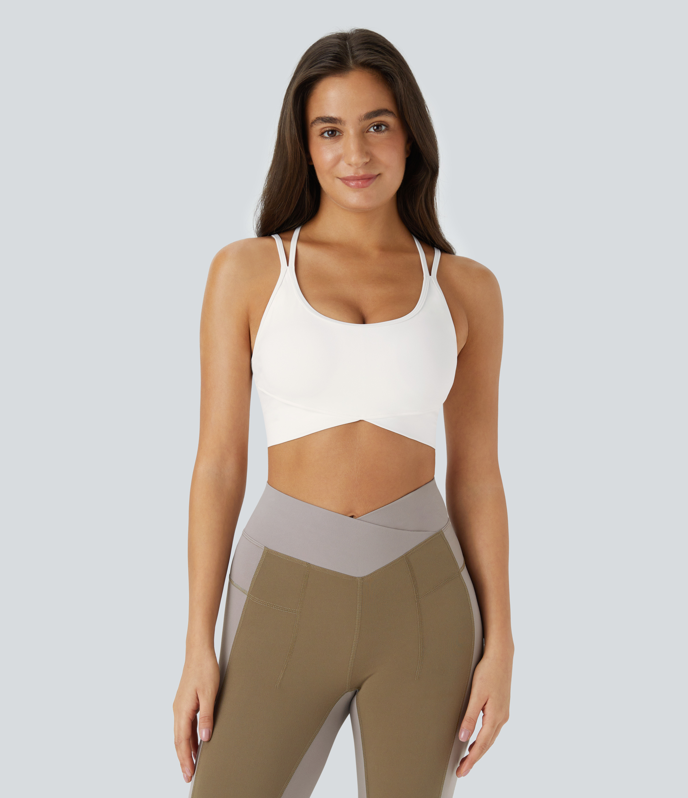 Halara Softlyzeroв„ў Plush Low Support Backless Crisscross Spaghetti Straps Crossover Hem Sports Bra  - White - S push up bra strapless bra 