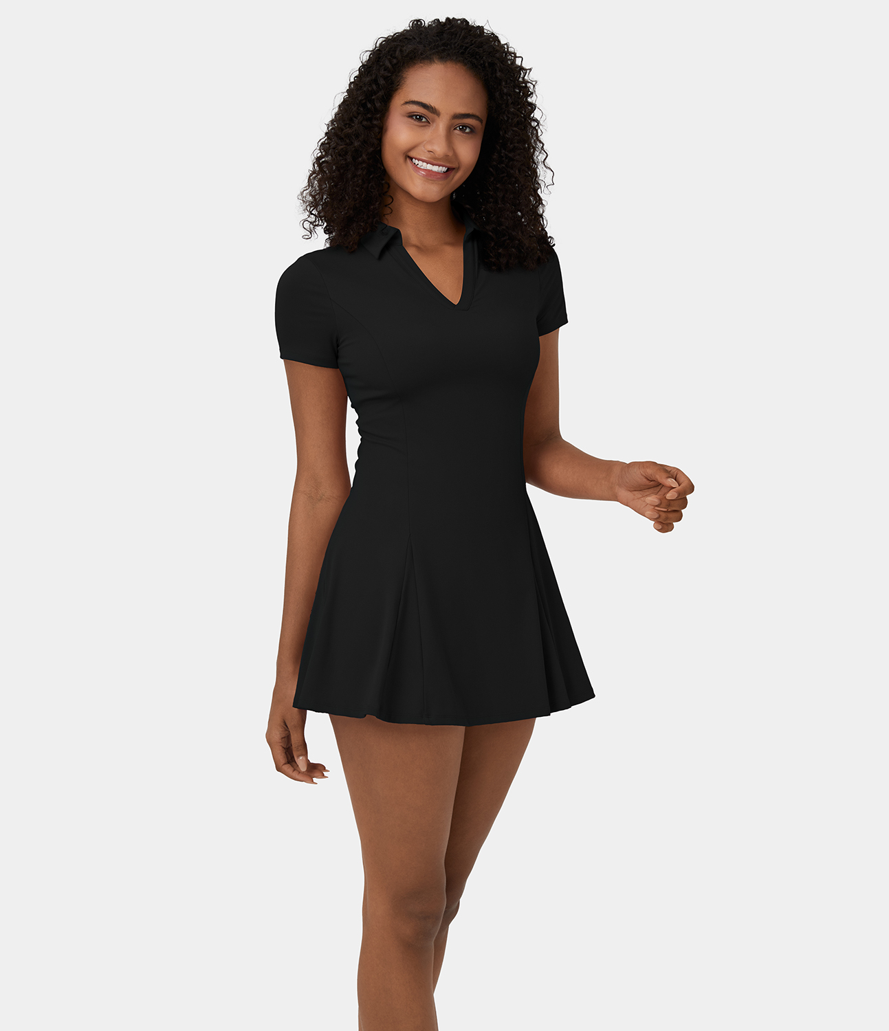 Halara Softlyzeroв„ў Airy Collar 2-Piece Pocket Cool Touch Mini Flare Golf Active Dress-Golf Tee Pocket Workout Dress - Black - L 
