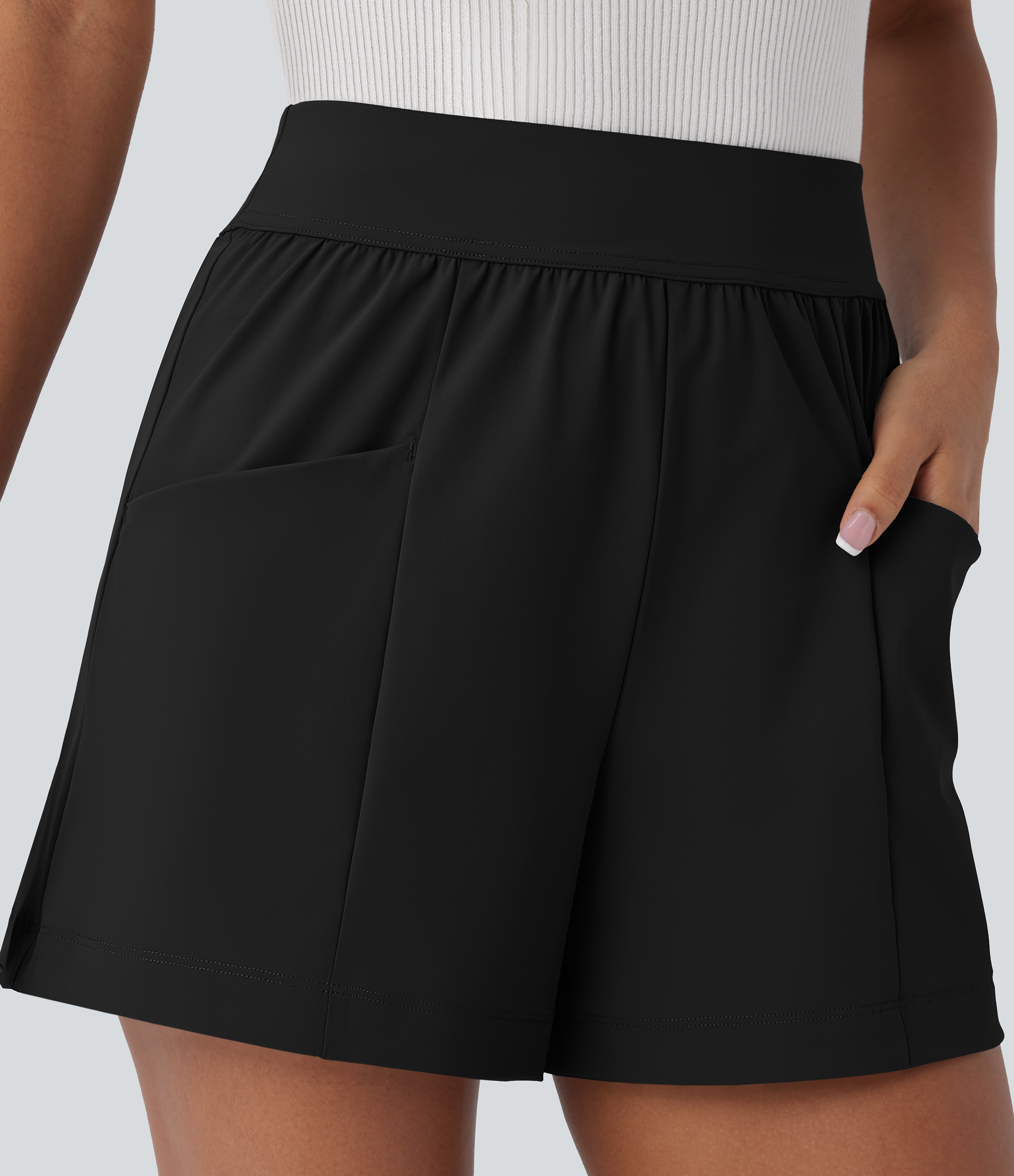 Halara High Waisted Side Pocket Work Shorts 4``  - Black - L booty shorts compression shorts yoga shorts 
