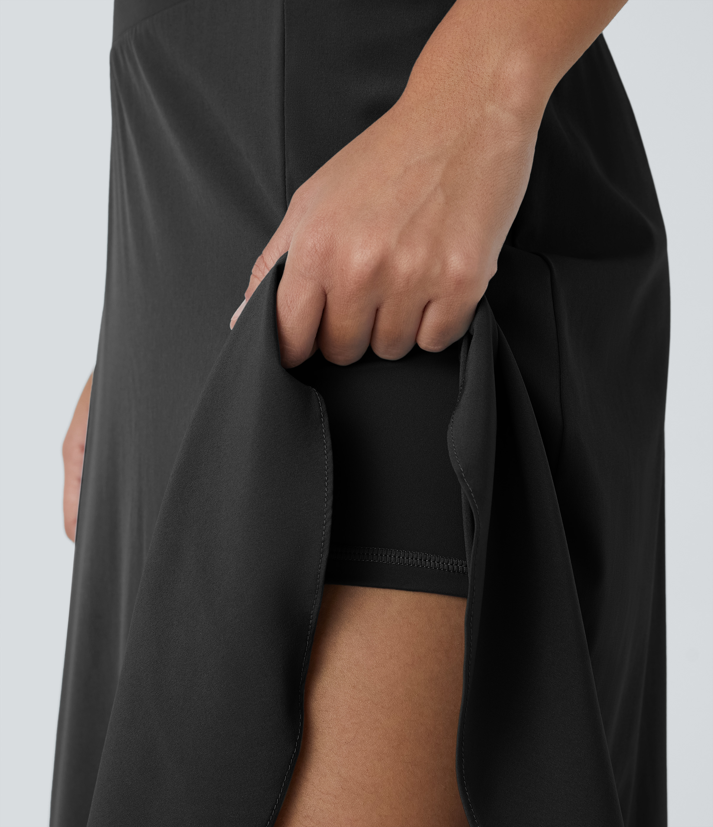 Halara Breezefulв„ў High Waisted Asymmetric Ruffle Trim Split Hem 2-in-1 Maxi Quick Dry Casual Skirt  - Black - XL(regular) 