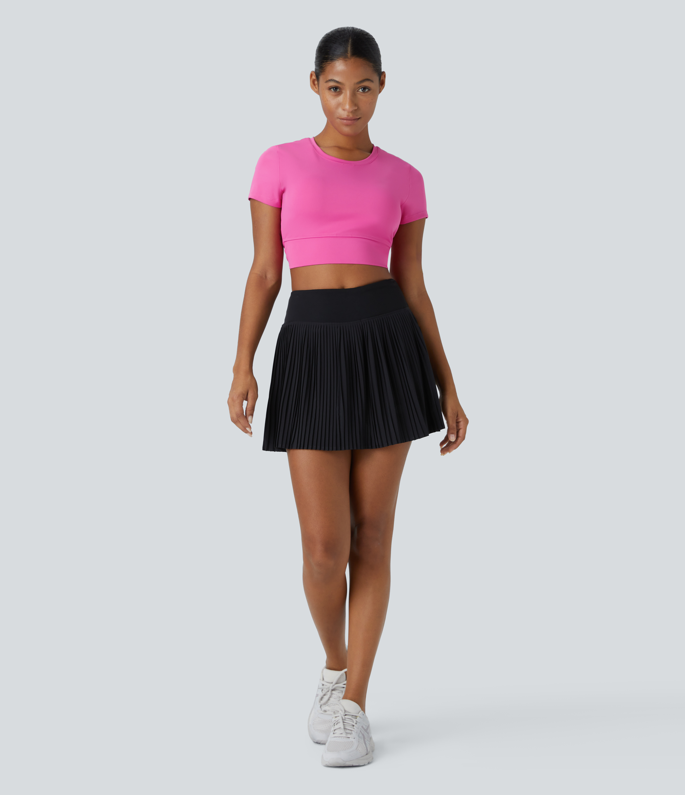 Halara Crew Neck Short Sleeve Backless Quick Dry Cropped Tennis Sports Top  - Gorgeous Powder Pink - M 