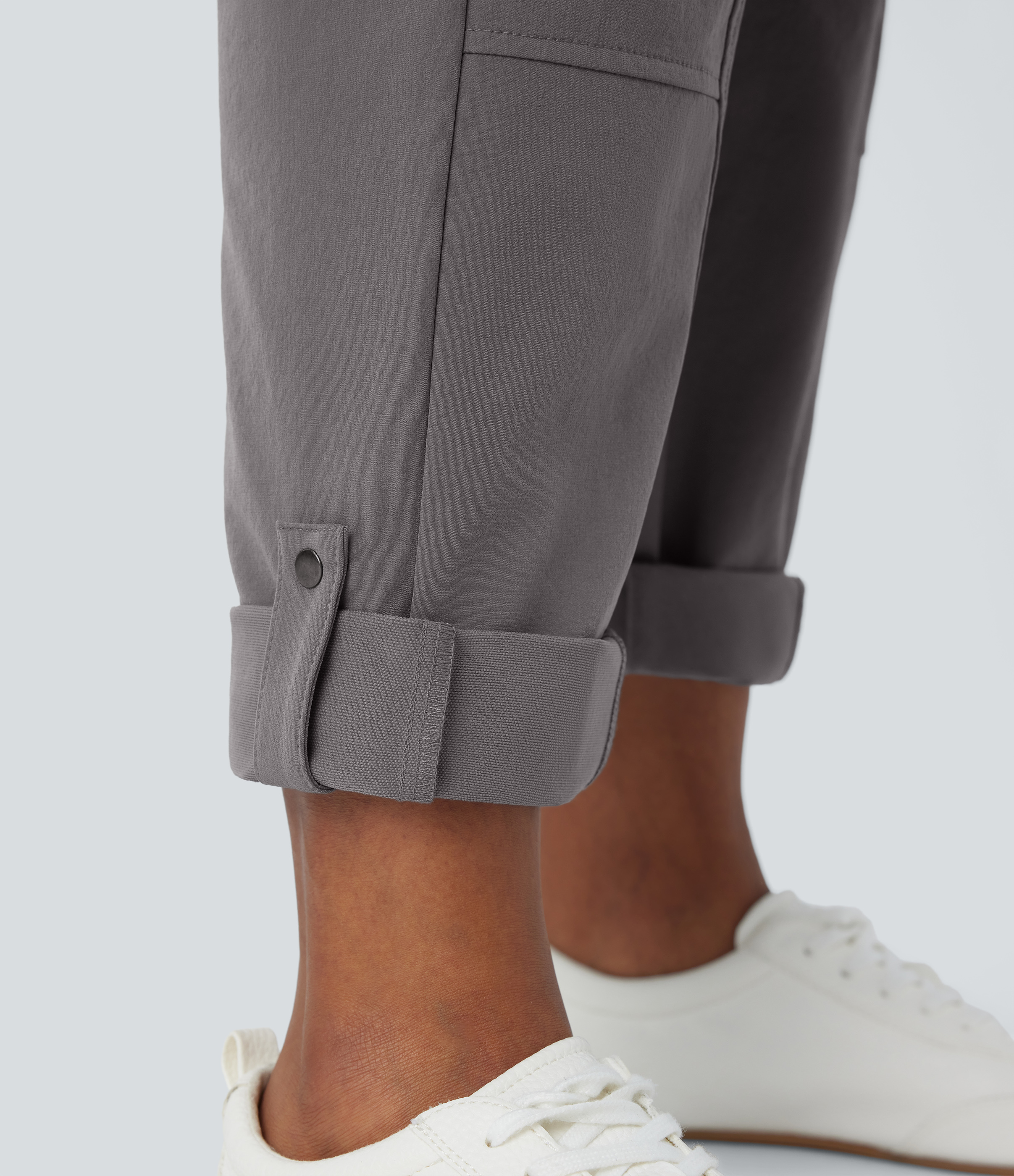 Halara High Waisted Side Pocket Adjustable Snap Button Roll-up Legs Work Pants  - Storm Front - XL(regular) sweatpants jogger pants 