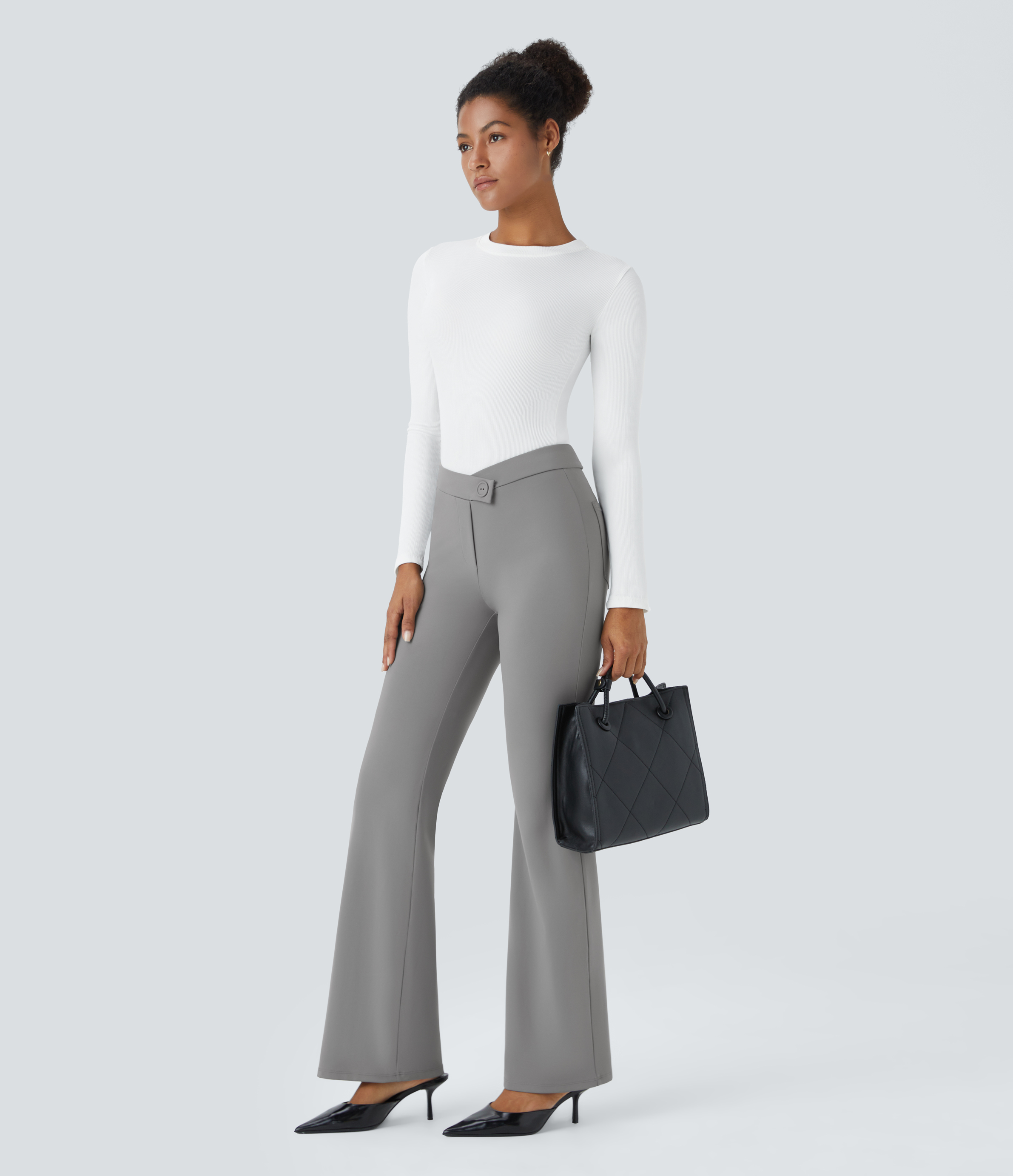 Halara HaloTek Airв„ў V Shaped High Waisted Decorative Button Back Pocket Slight Flare Work Pants  - Silent Storm - XL(regular) sweatpants 