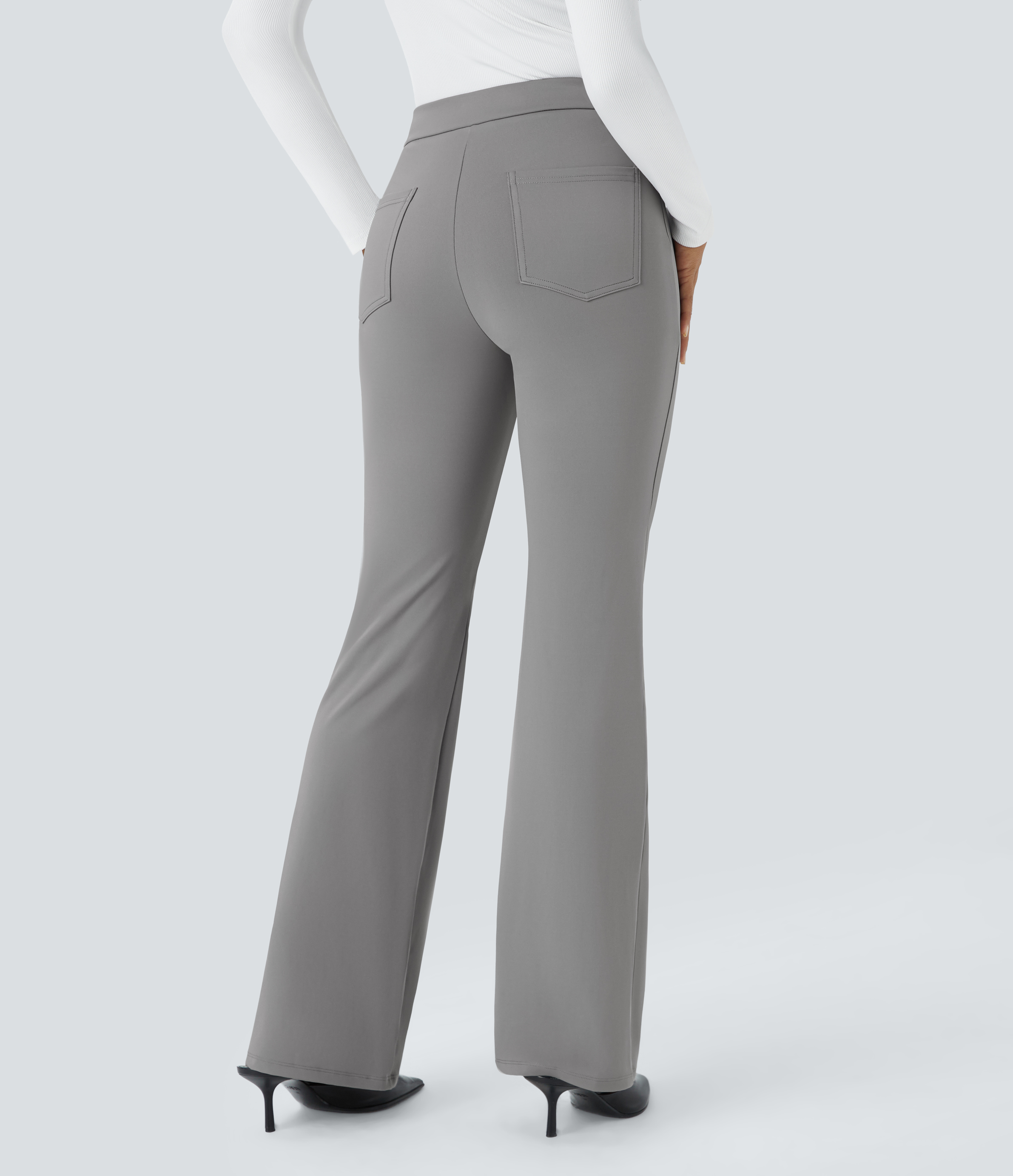 Halara HaloTek Airв„ў V Shaped High Waisted Decorative Button Back Pocket Slight Flare Work Pants  - Silent Storm - XL(regular) sweatpants 