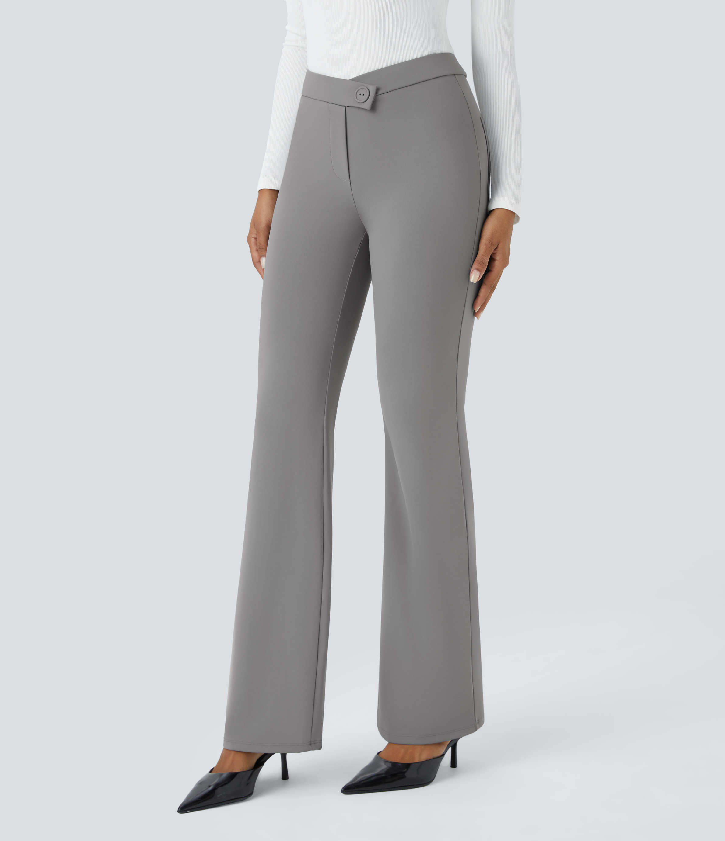 Halara HaloTek Airв„ў V Shaped High Waisted Decorative Button Back Pocket Slight Flare Work Pants  - Silent Storm - XL(regular) sweatpants 
