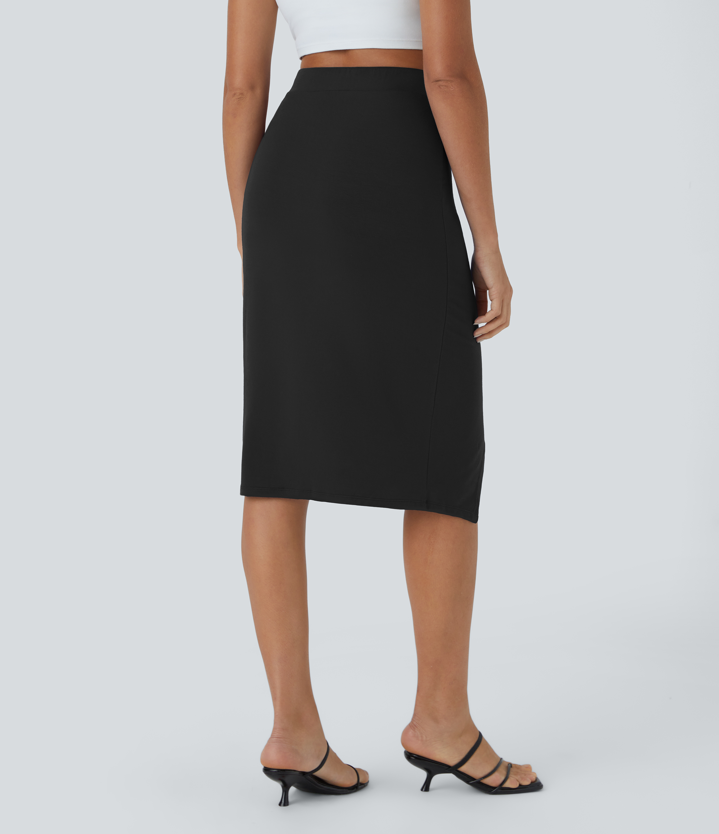 Halara Ruched Split Hem Bodycon Midi Casual Skirt  - Black - XL 