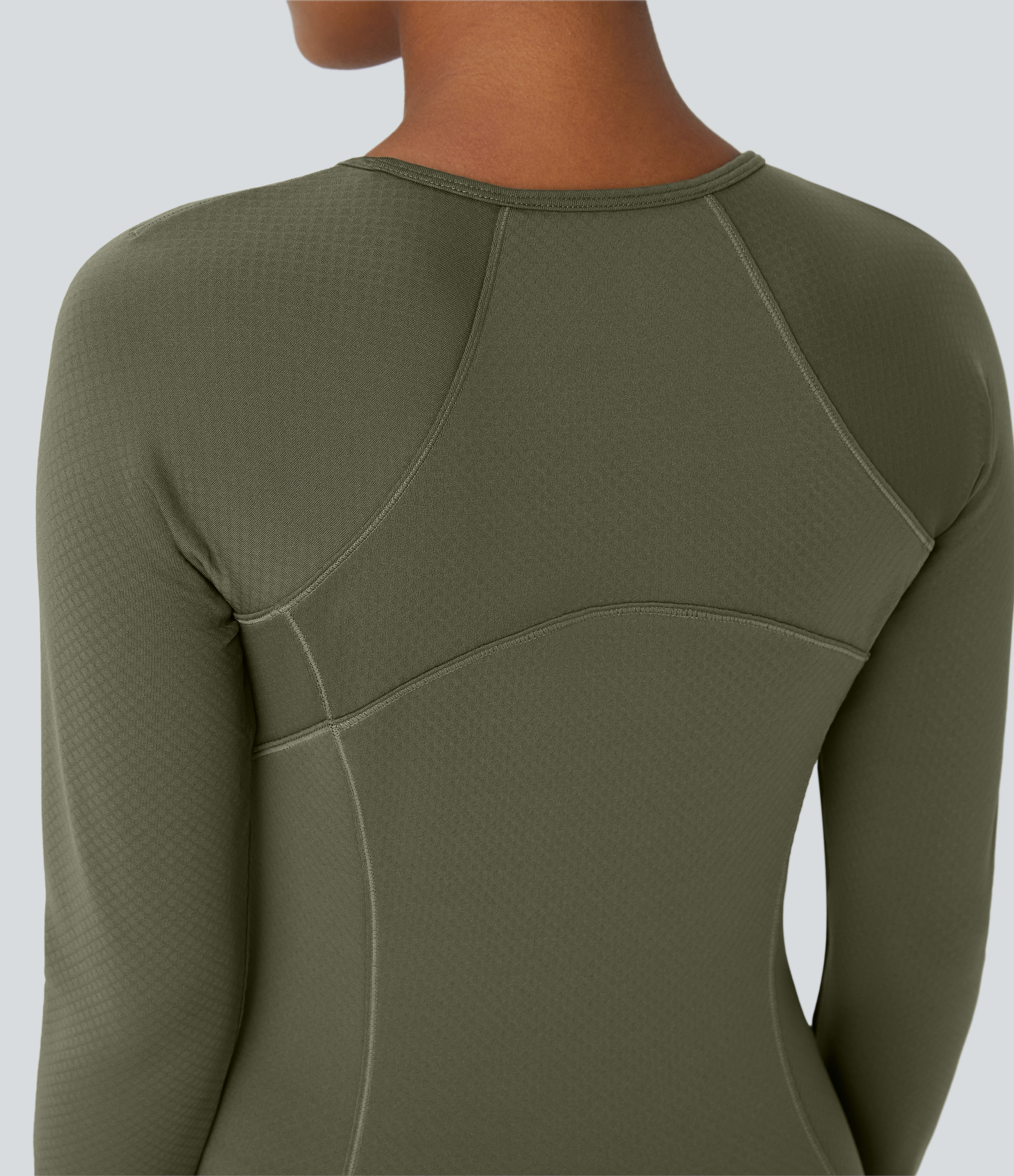 Halara 3D Thermal Round Neck Side Zip Pocket Bodycon Casual Sports Sweatshirt  - Grass Grey Green - XS 