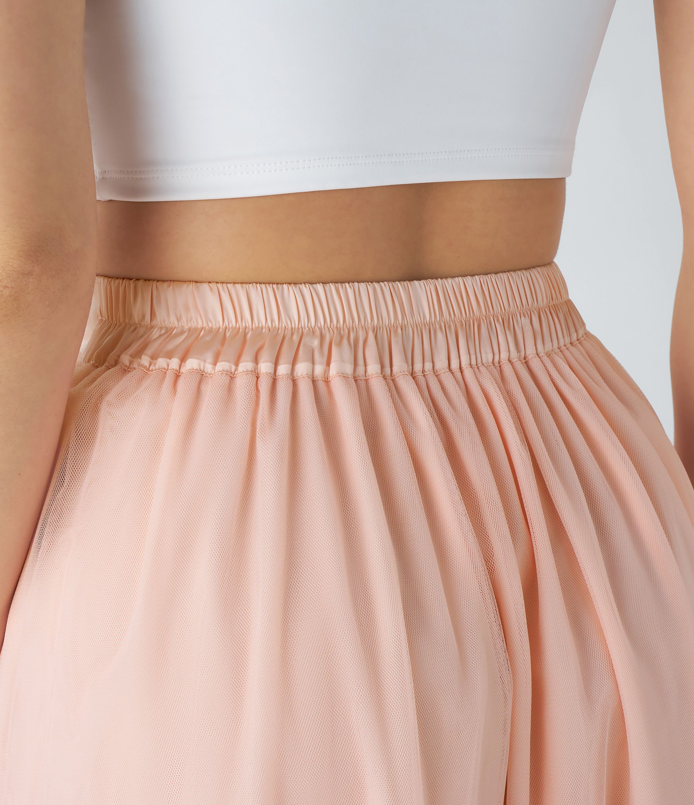 Halara High Waisted Mesh Overlay Flowy Flare Midi Casual Skirt  - Cream Tan - S(regular) 