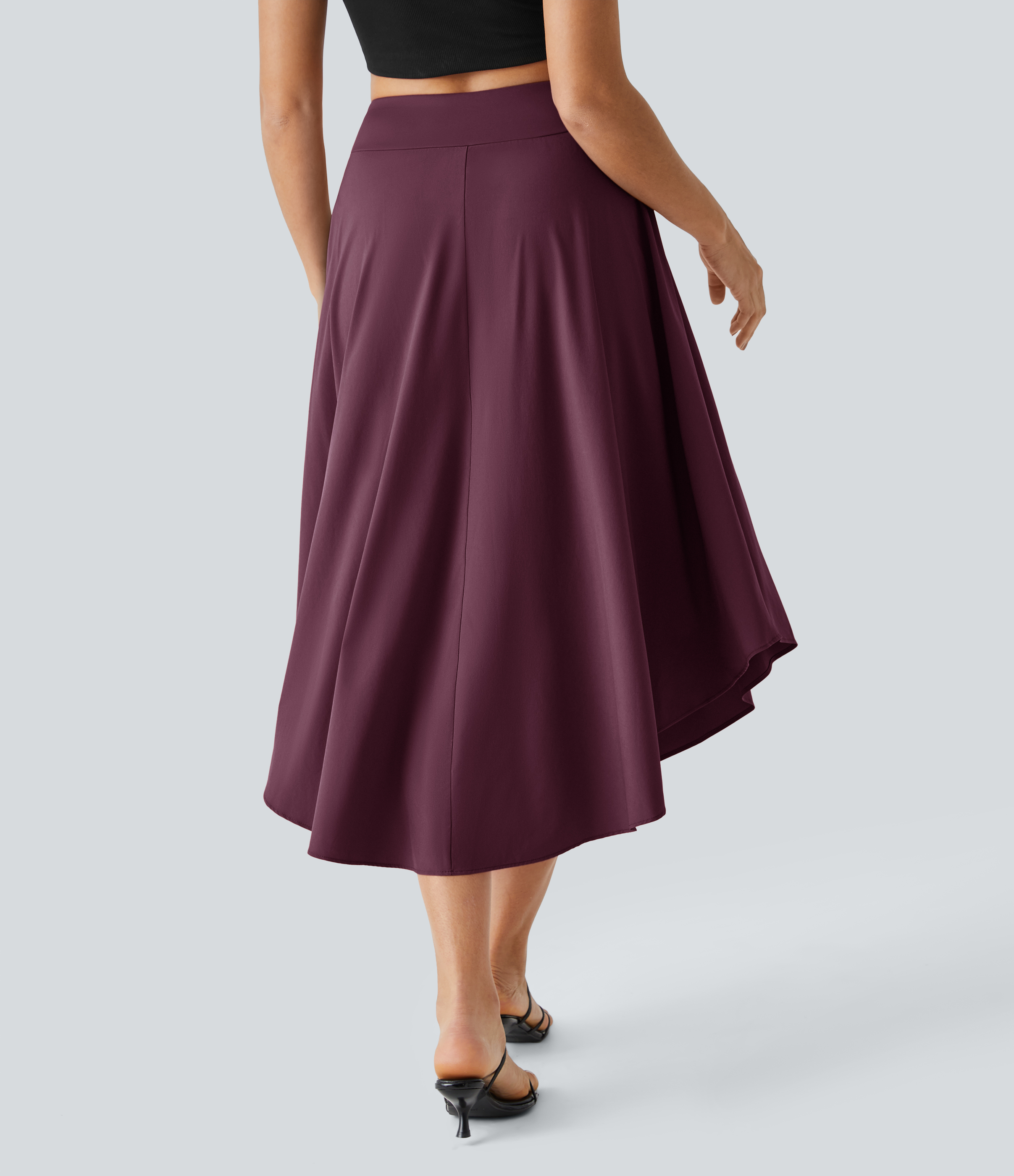 Halara Breezefulв„ў High Waisted Tie Side Split 2-in-1 Curved Hem Flowy Flare Quick Dry Midi Casual Skirt  - Deep Crimson - M(regular) 